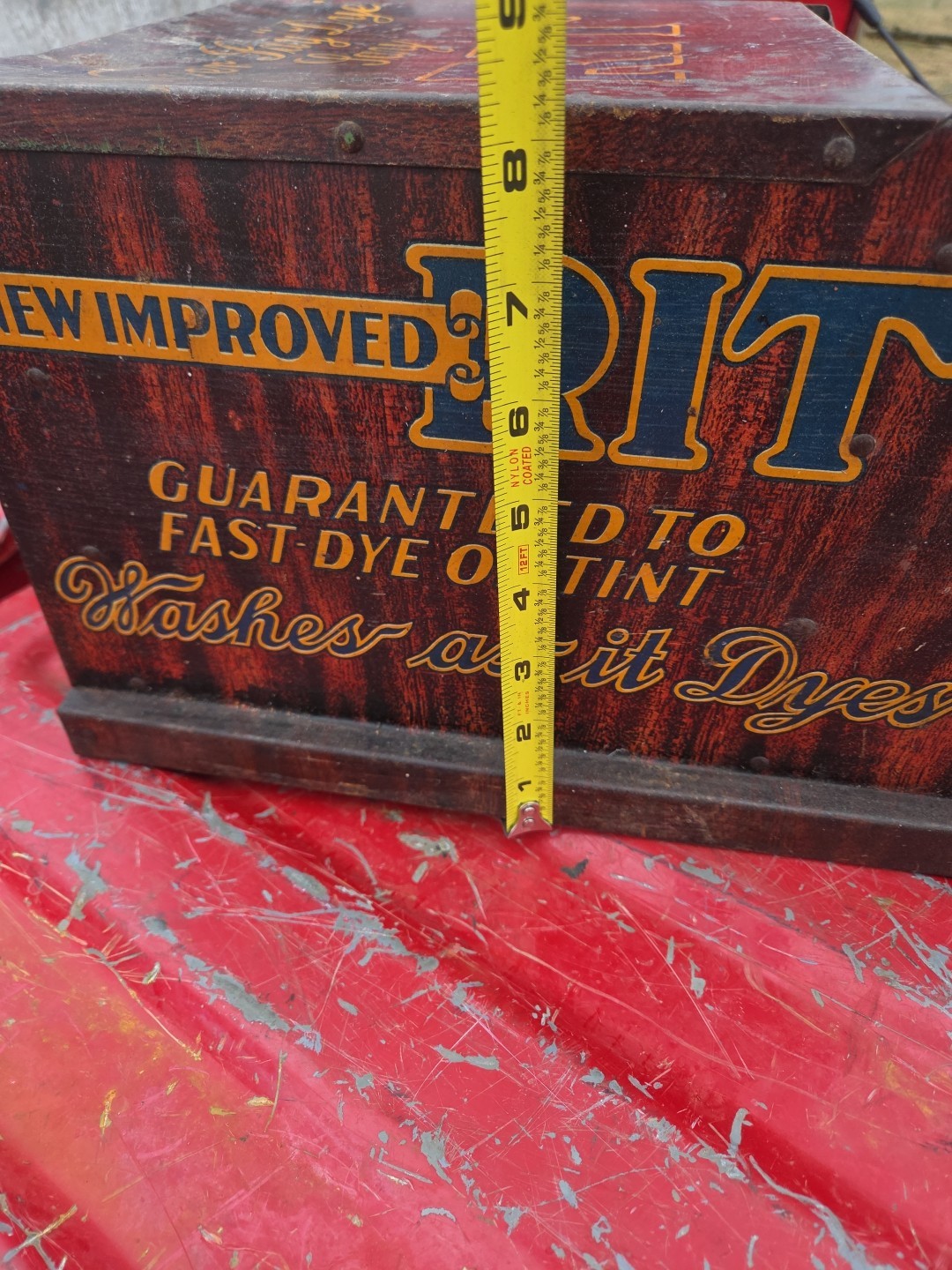 M METZGER CO. NEVER SAY DYE SAY RIT ANTIQUE METAL STORE DISPLAY SIGN SEE PHOTOS