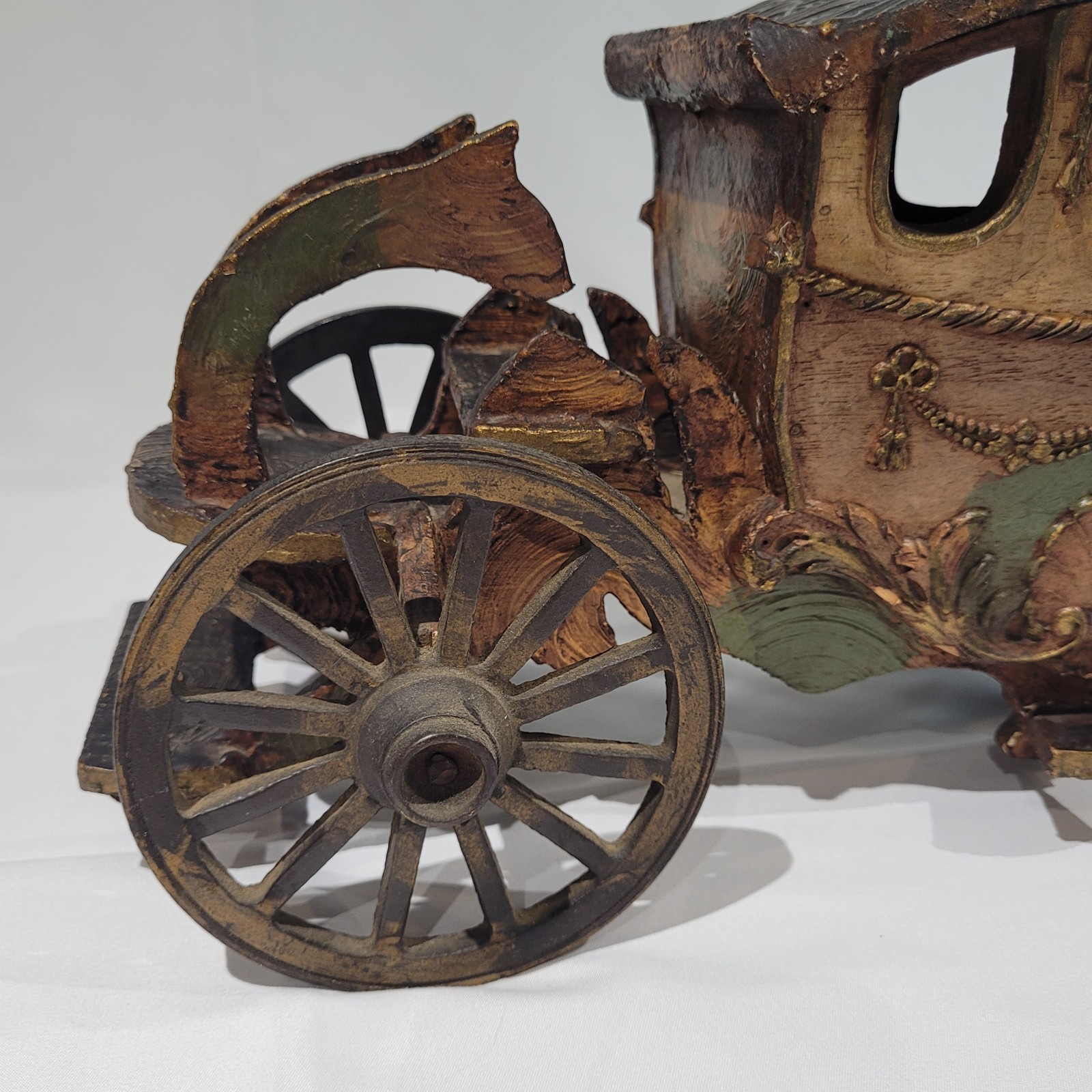 RARE ANTIQUE 1800’S WOOD TOY-ROYAL VICTORIAN CARRIAGE-METAL WHEELS – BEAUTIFUL!!