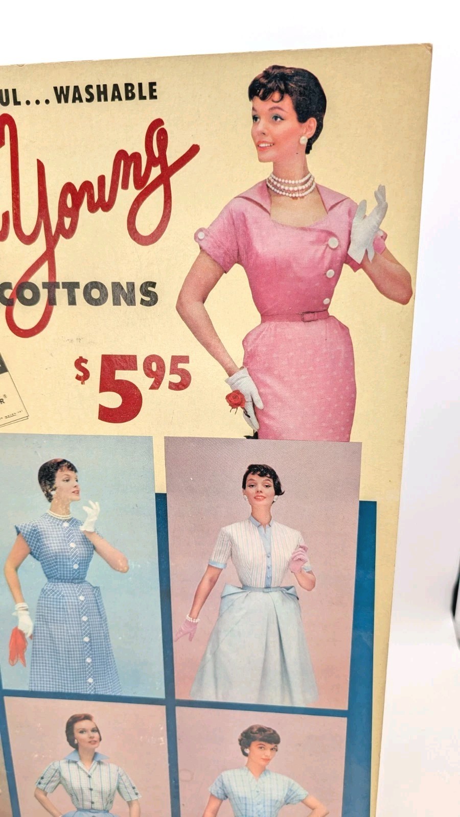 Vintage Bea Young Dresses Advertising Department Store Display Cardboard Sign