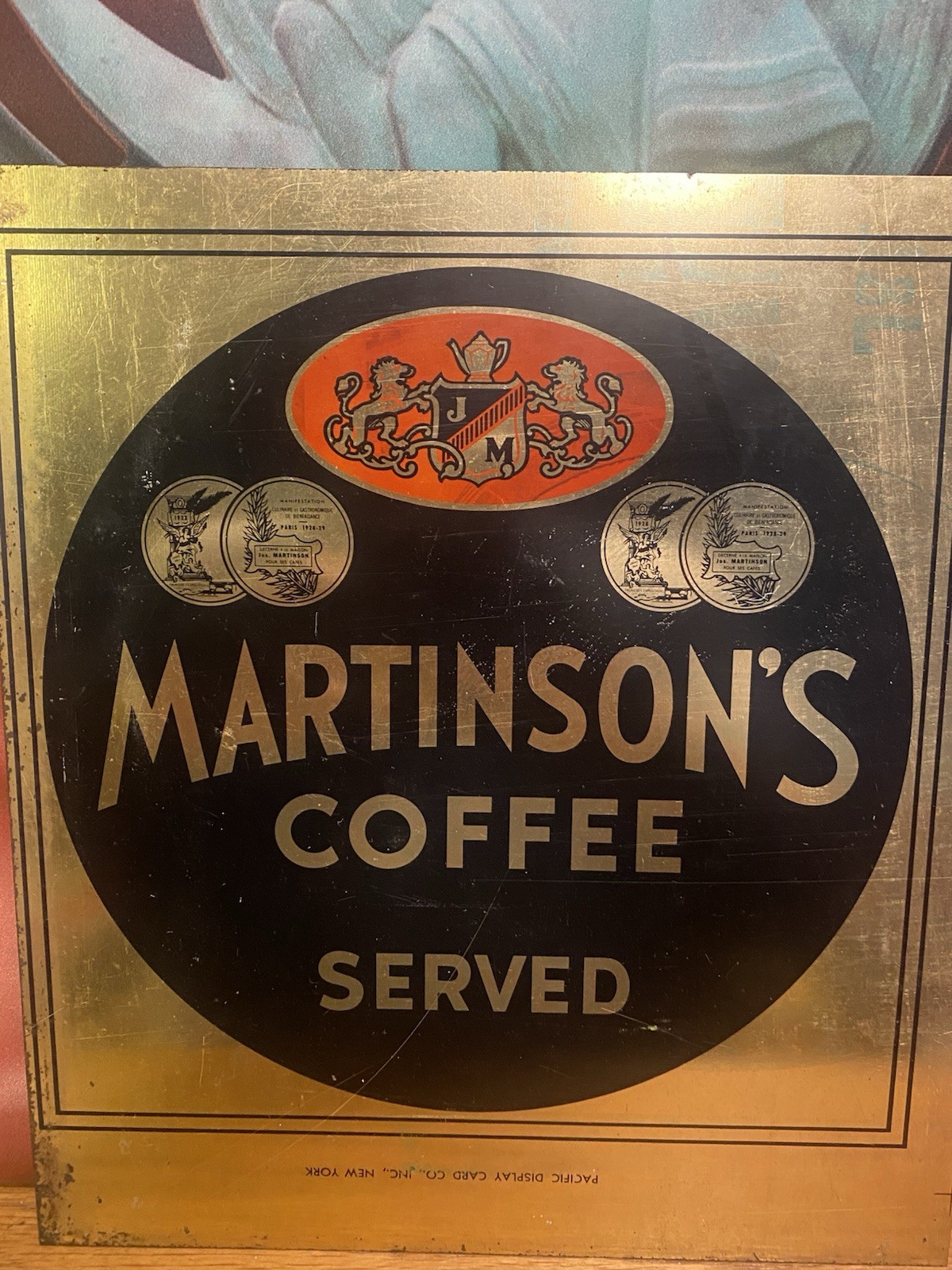 Vintage Martinson’s Coffee Served Metal Advertising Sign Store Display