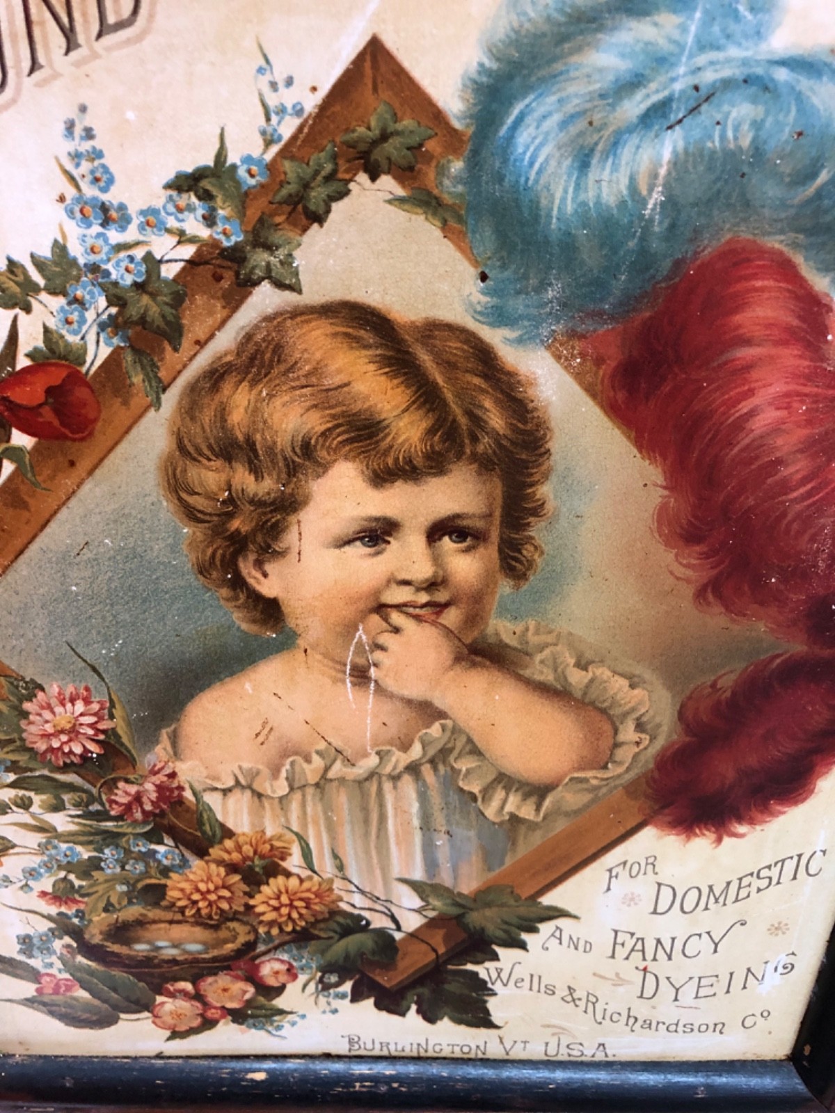 VINTAGE RARE SUPERBc.1890 TIN LITHOGRAPHED “DIAMOND DYES” BABY STORE CABINET
