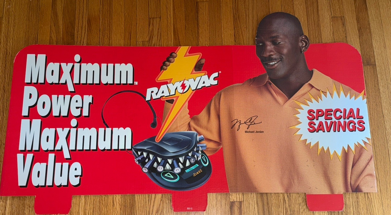 Michael Jordan Rayovac Batteries Advertising Cardboard Store Display Sign 42×24