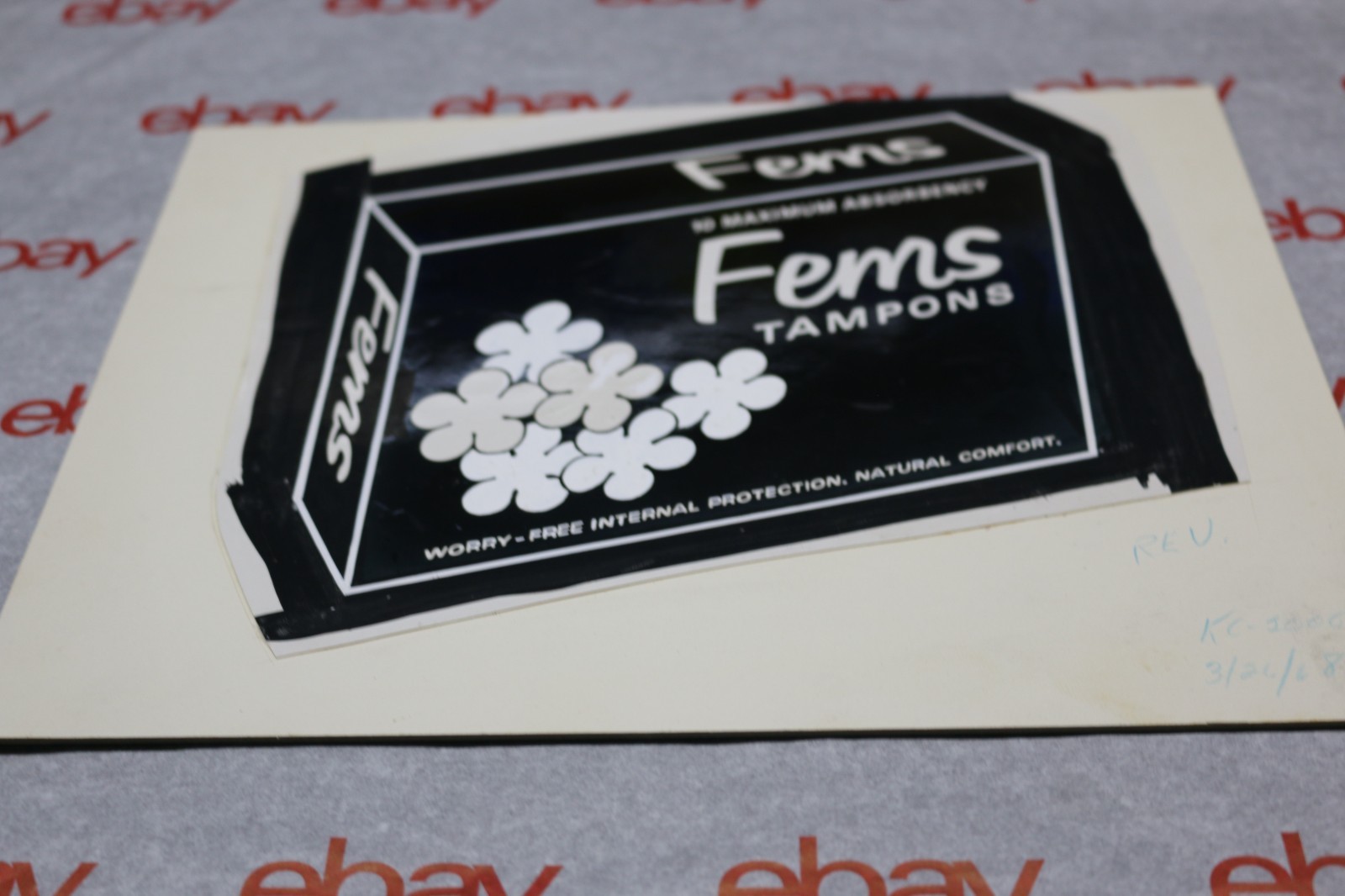 Vintage 1968 Fems Tampons ARTIST PROOF 8″ x 10″ cardboard advertising sign