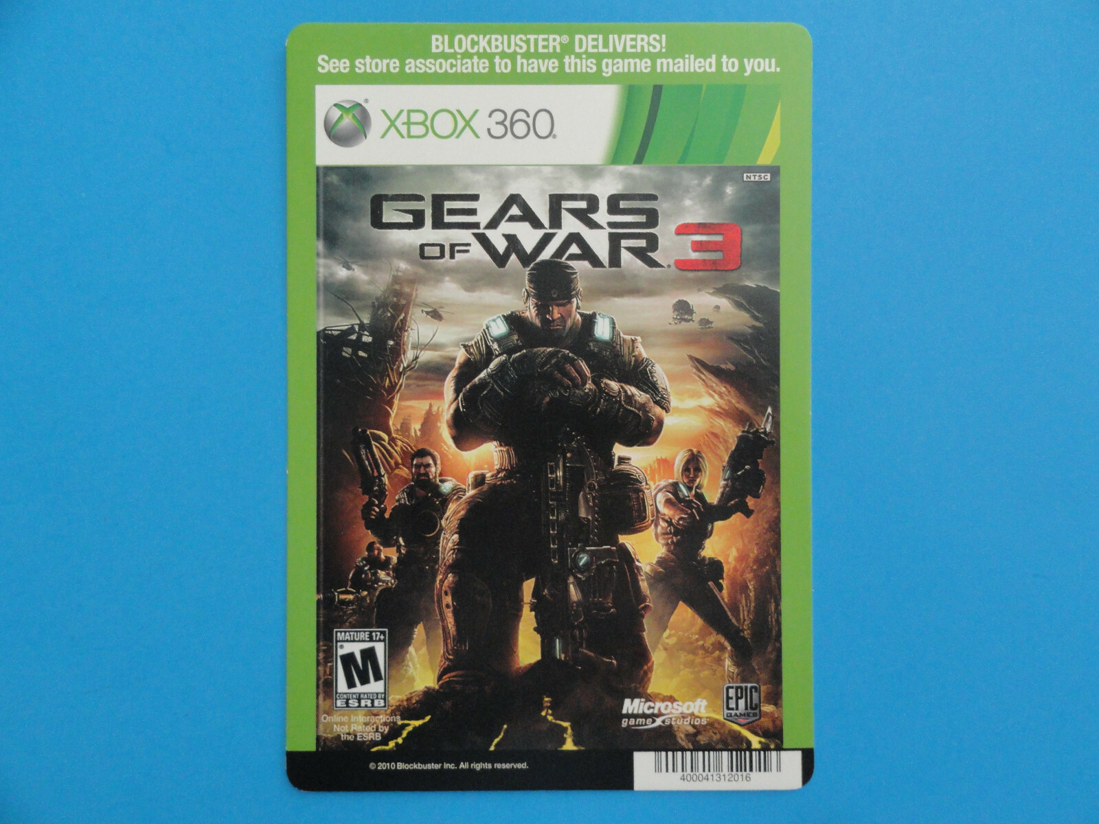 XBOX 360 GEARS OF WAR 3 BLOCKBUSTER VIDEO STORE SHELF DISPLAY BACKER CARD