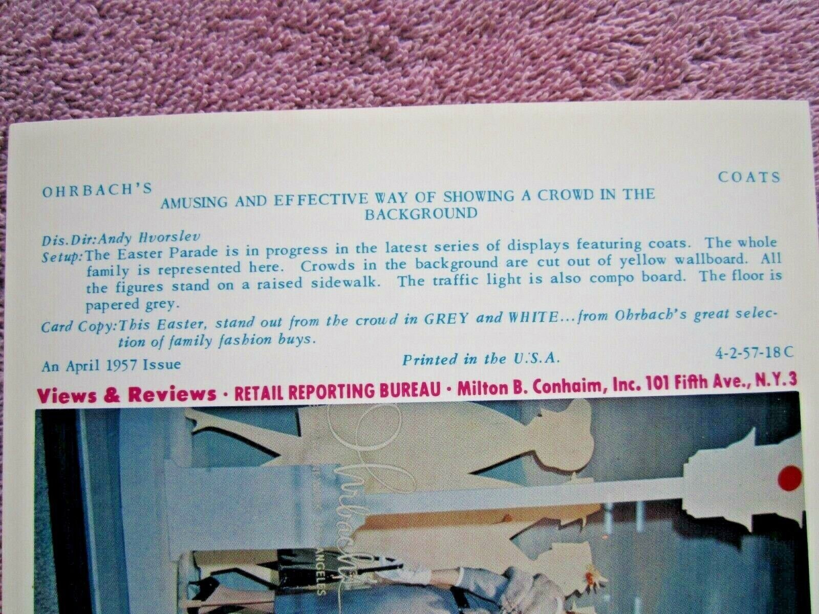 1957 OHRBACH’S STORE WINDOW DISPLAY THIS EASTER STAND OUT PHOTOGRAPH PRINT #290