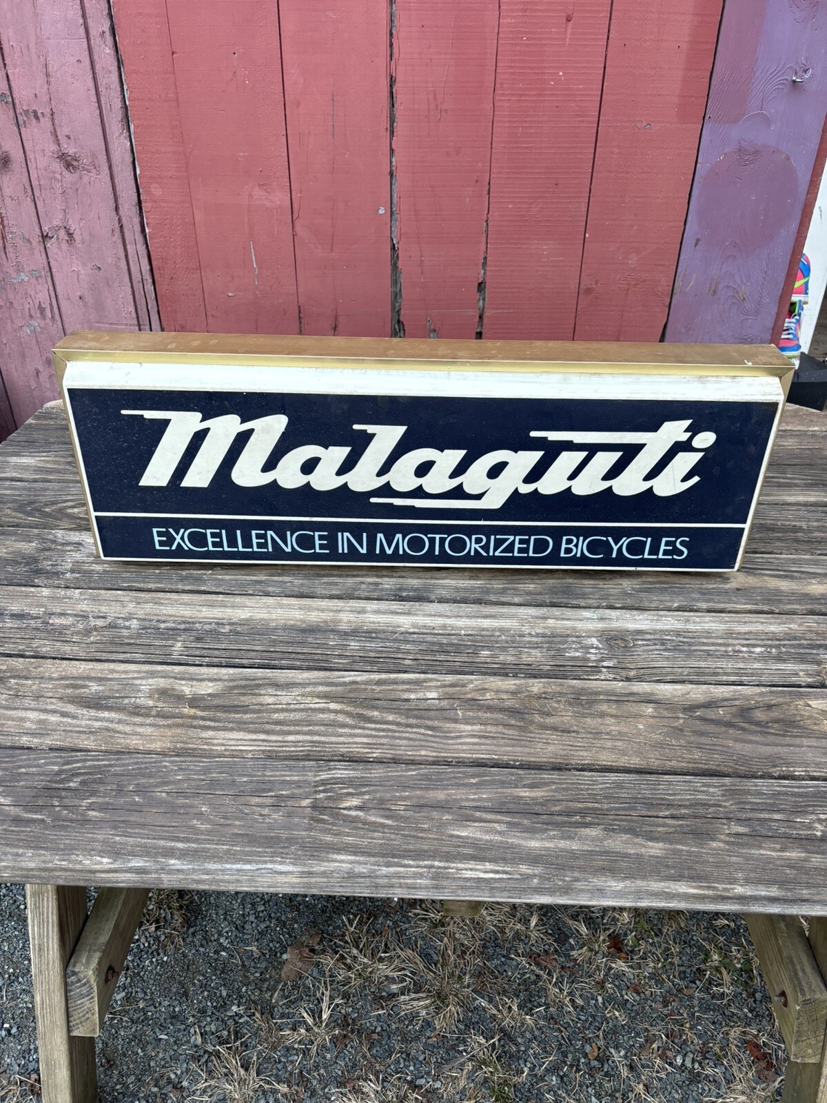 Malaguti Motorized Bicycle Sign Dealer Plastic Double Sided Store Display Rare