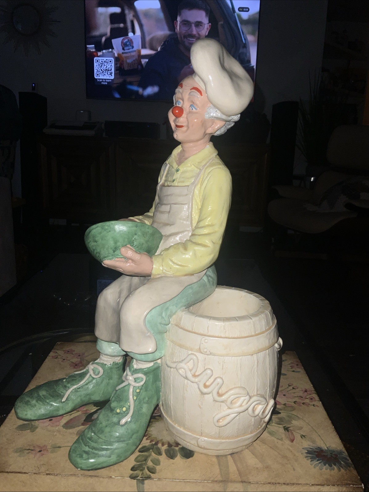 VTG RARE Clown Sitting on a Sugar Barrel Utensil Container Kitchen Statue