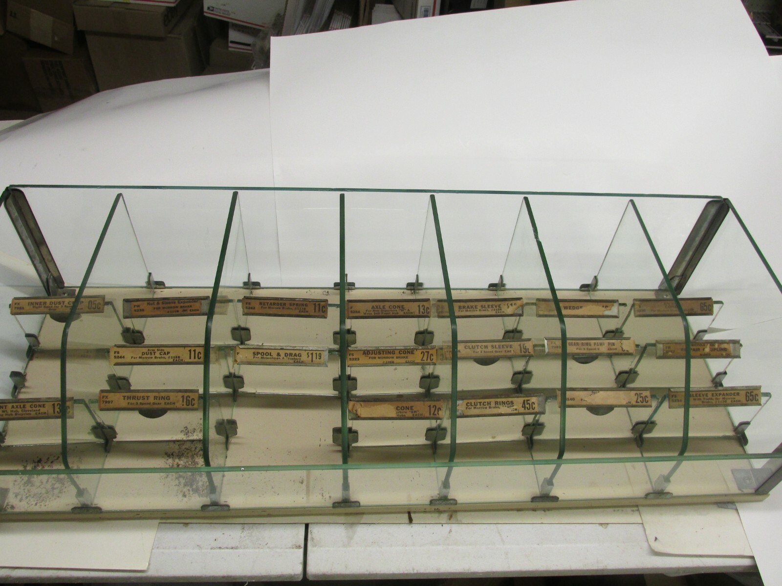 Vintage Morrow Brake Bicycle Glass Counter Top Store Display Rack Shelf