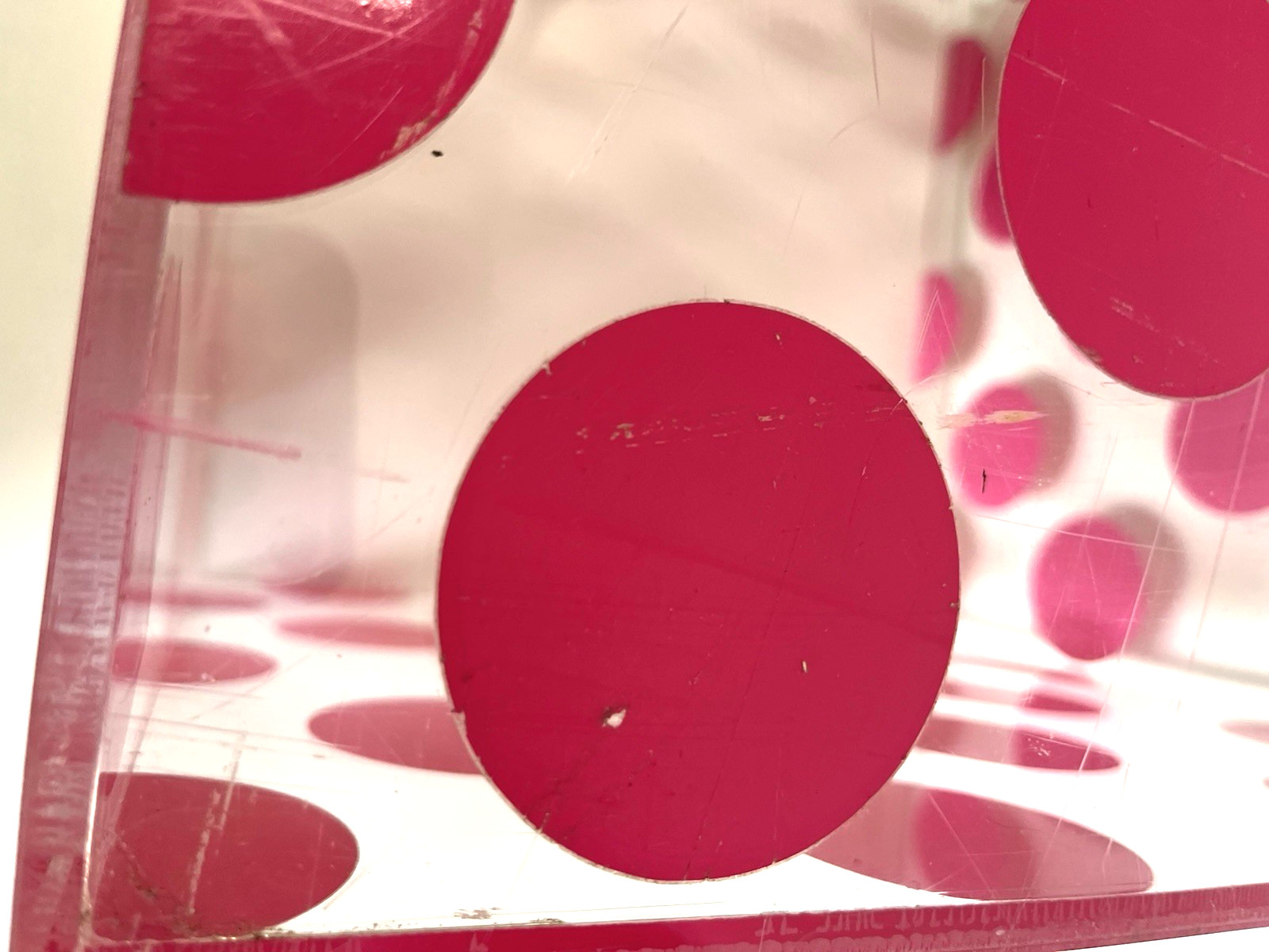 Clear Lucite Pink Dot VS Display Cube 14 x 14 x 14