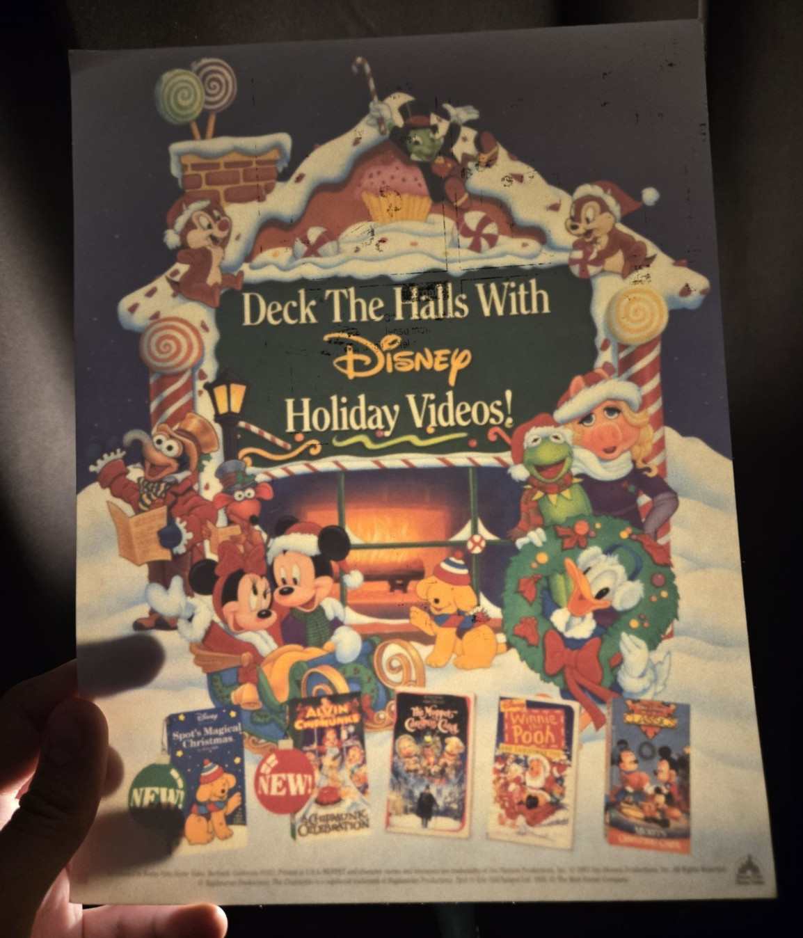 Vtg Disney Holiday VHS Video Store Window Clings Promo Mickey Kermit Lot of 2