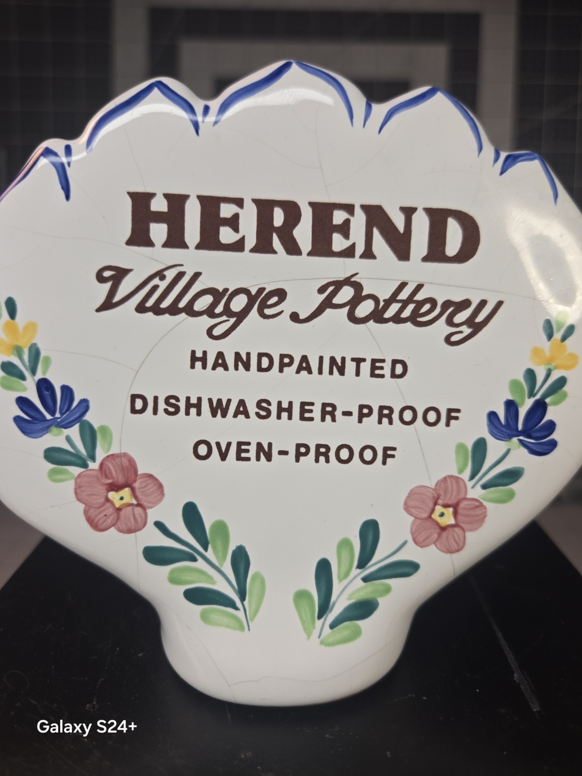 Vtg Herend Village Pottery Sign, counter Display, hand Painted Floral, Hungary