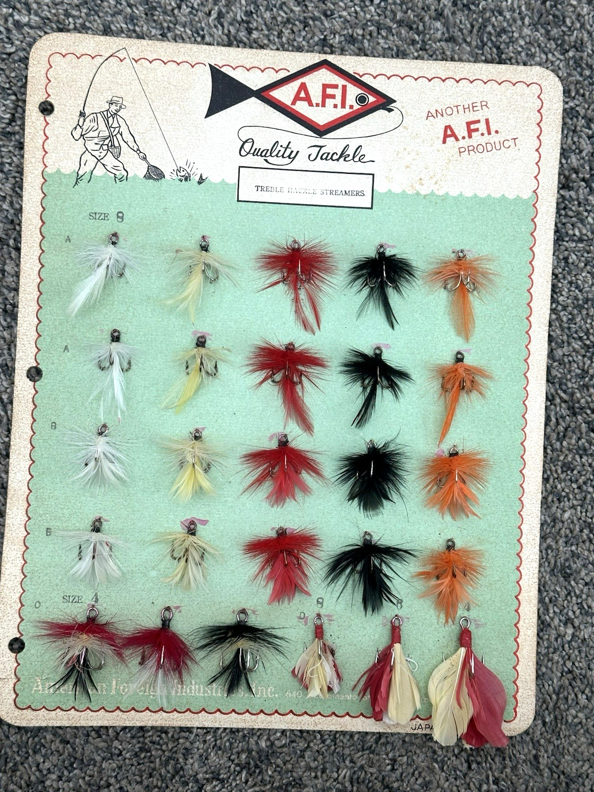 26 Vintage NOS Fishing Flies 1970’s + STORE DISPLAY American Foreign Industries