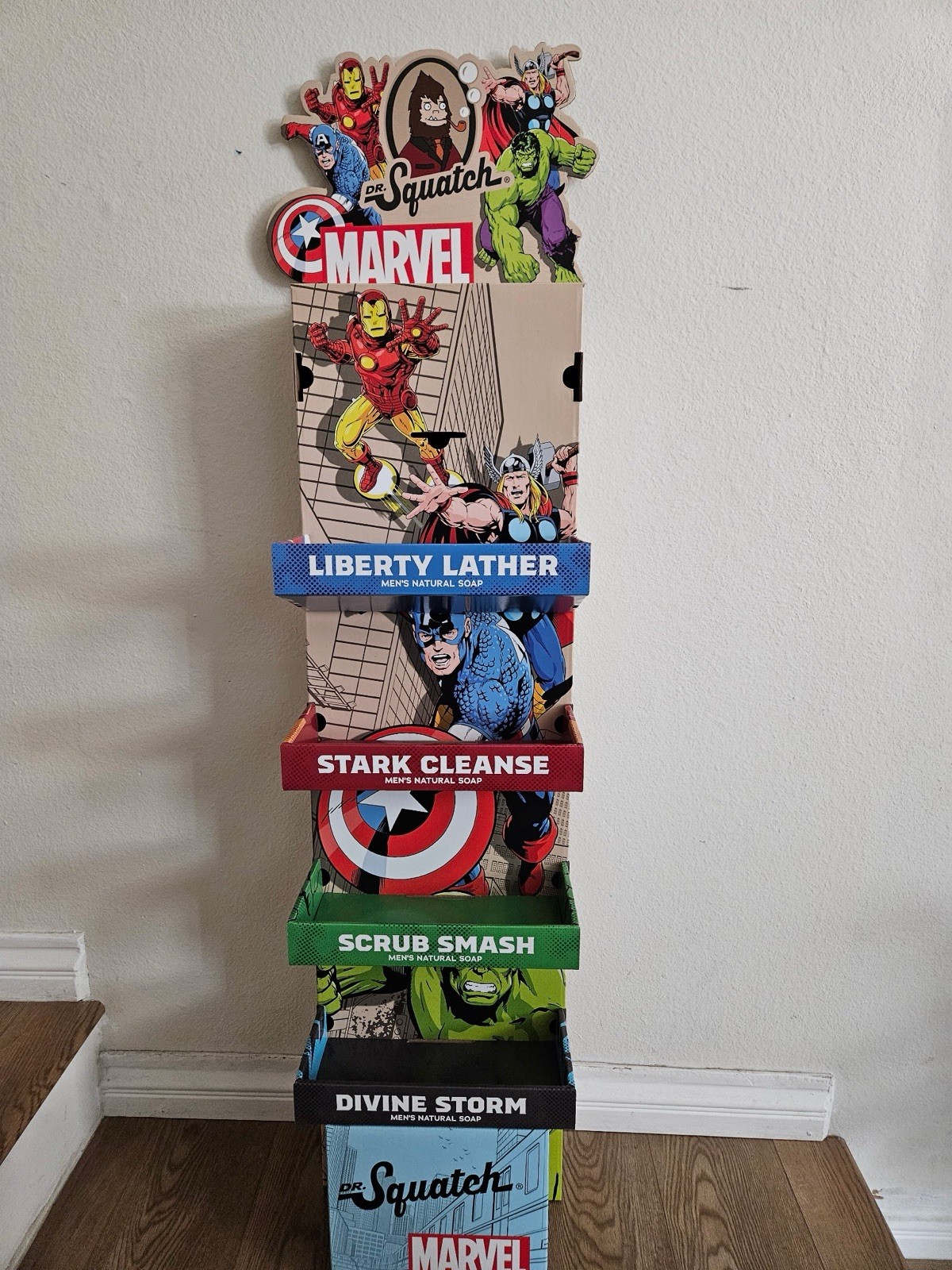 Dr. Squatch Marvel Store Display Stand showcase limited edition bar soaps