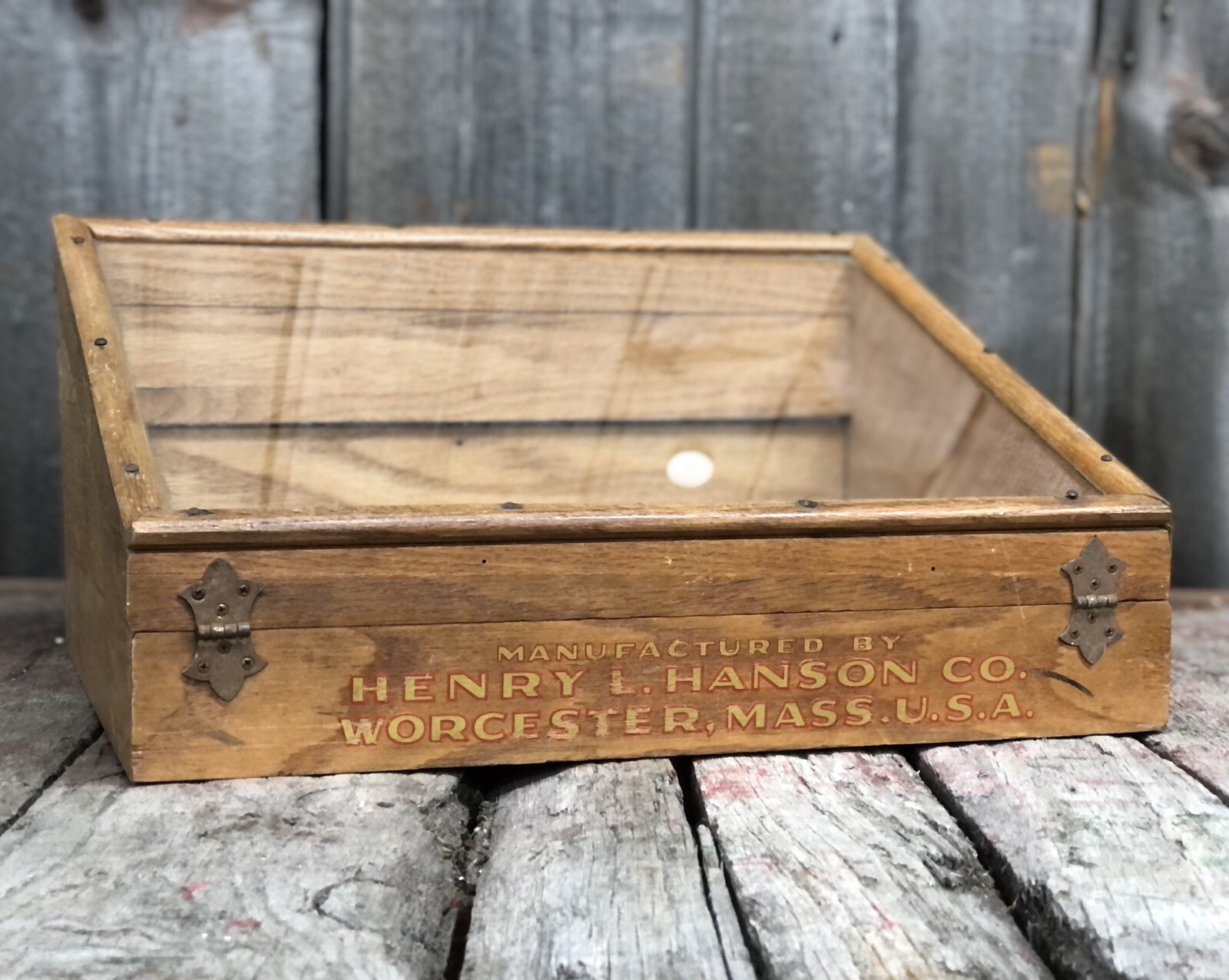 Early Tool Henry L Hanson Worcester MA Hardware Country Store Display Glass Wood