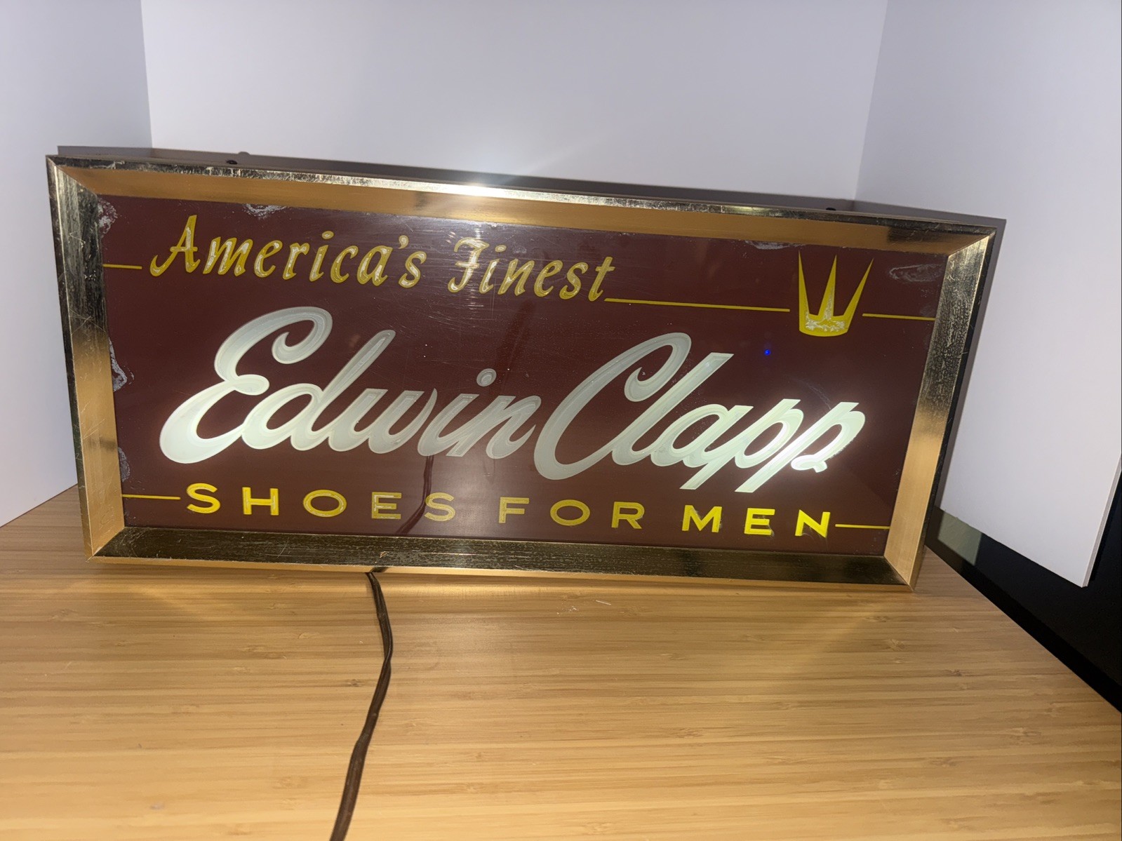 Vtg Edwin Clapp Shoes Lighted Store Sign America’s Finest Par-Neon Advertising