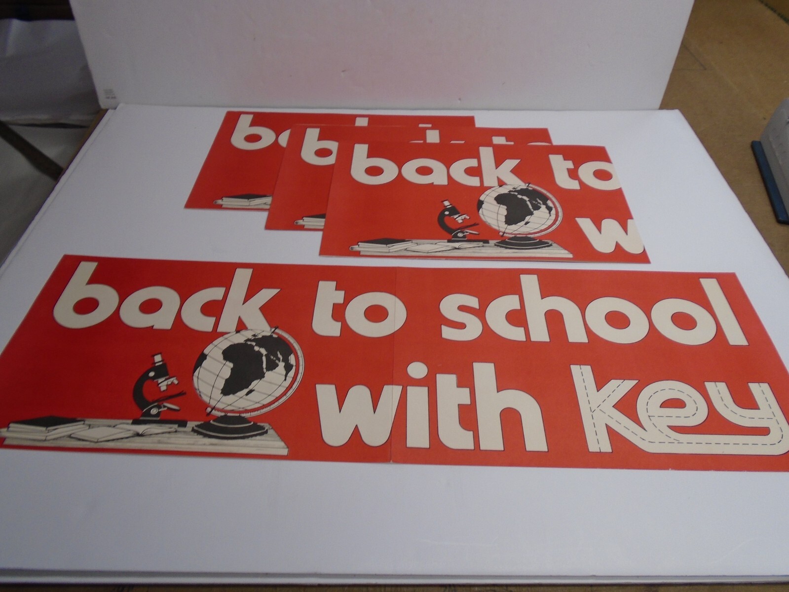 Vintage Lot of (4) KEY JEANS “BACK TO SCHOOL” PAPER STORE DISPLAY POSTERS-NOS