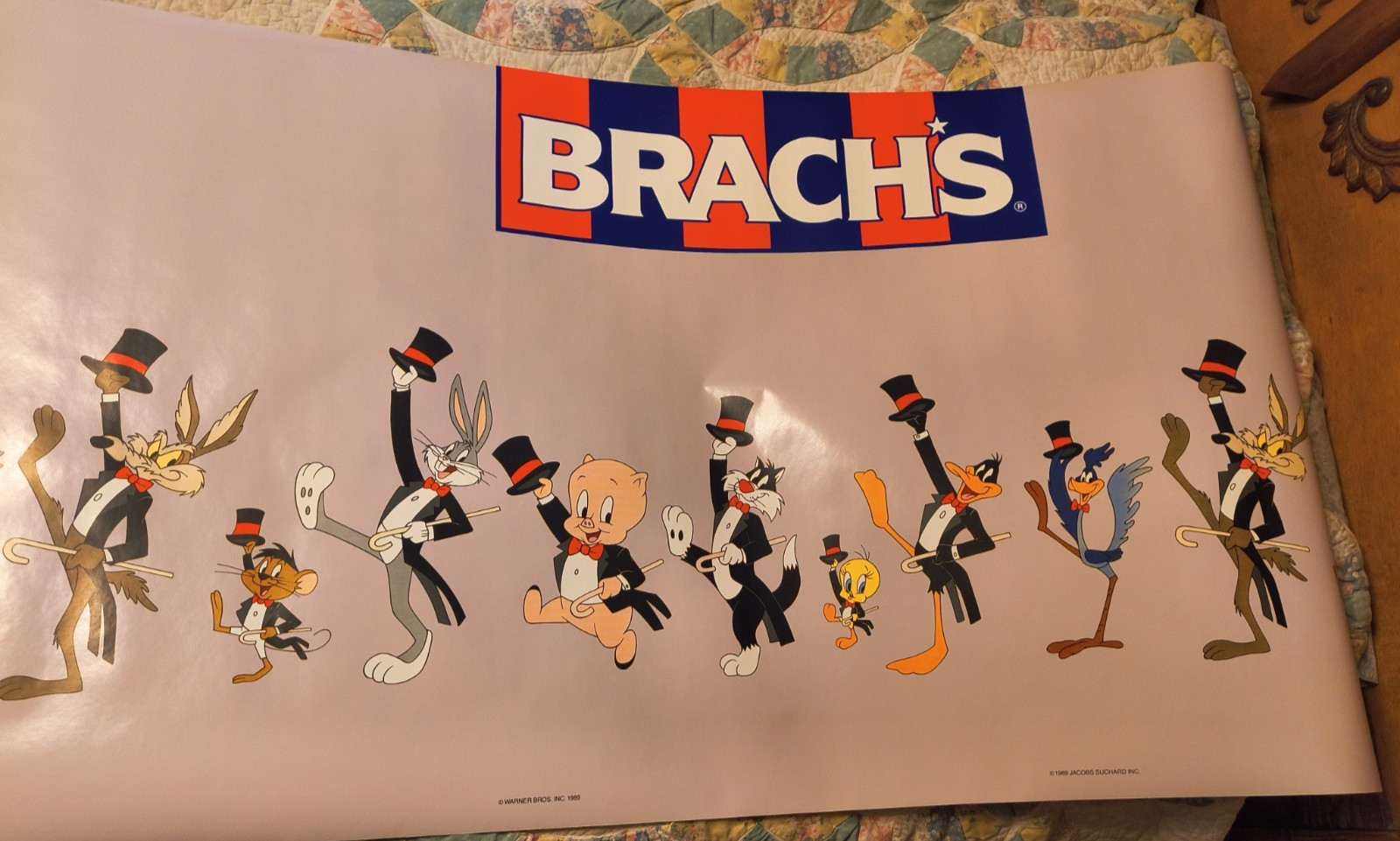 Vintage Brach’s Candy Warner Brothers Cartoons Store Banner New 1989 2×15+ feet