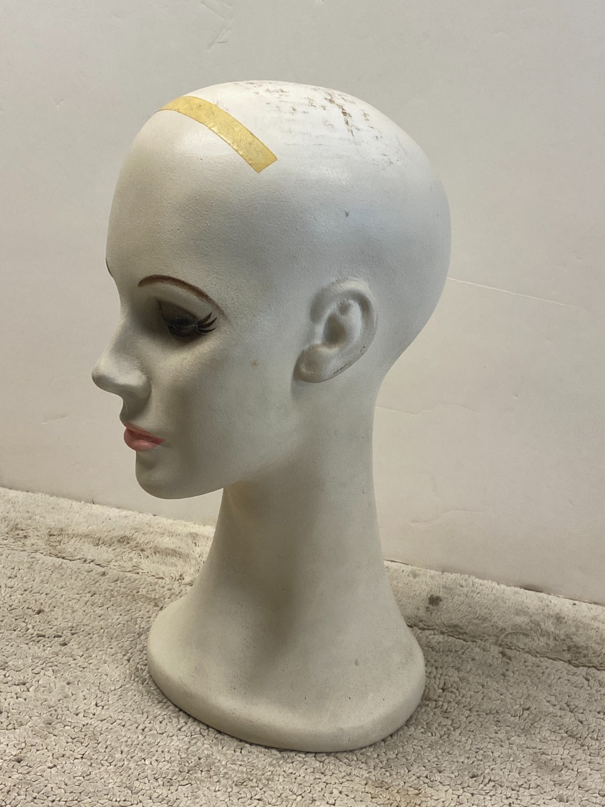 Vintage 1970s Hat Wig Stand Head Store DIsplay Long Neck Ceramic Mannequin