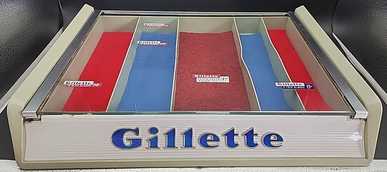 VINTAGE RARE 1956 Gillette countertop store display case w/ price labels