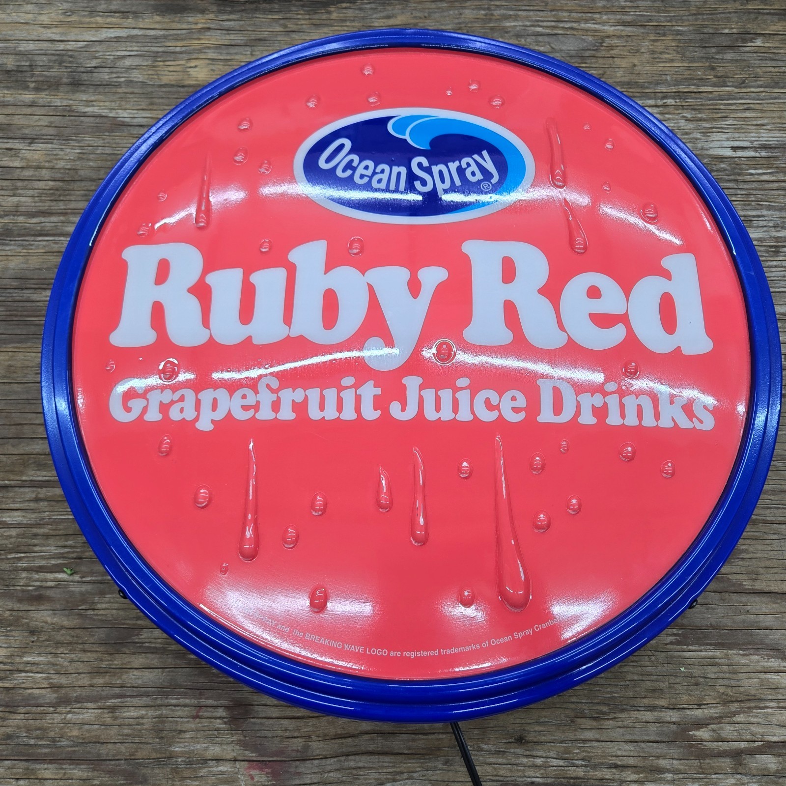 Ocean Spray Ruby Red Grapefruit Round Light Up Store Display Sign 20 inch Mirro