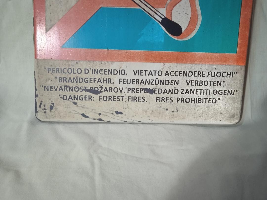VINTAGE ORIGINAL FIRE HAZARD SIGN year 1985 GOOD CONDITION