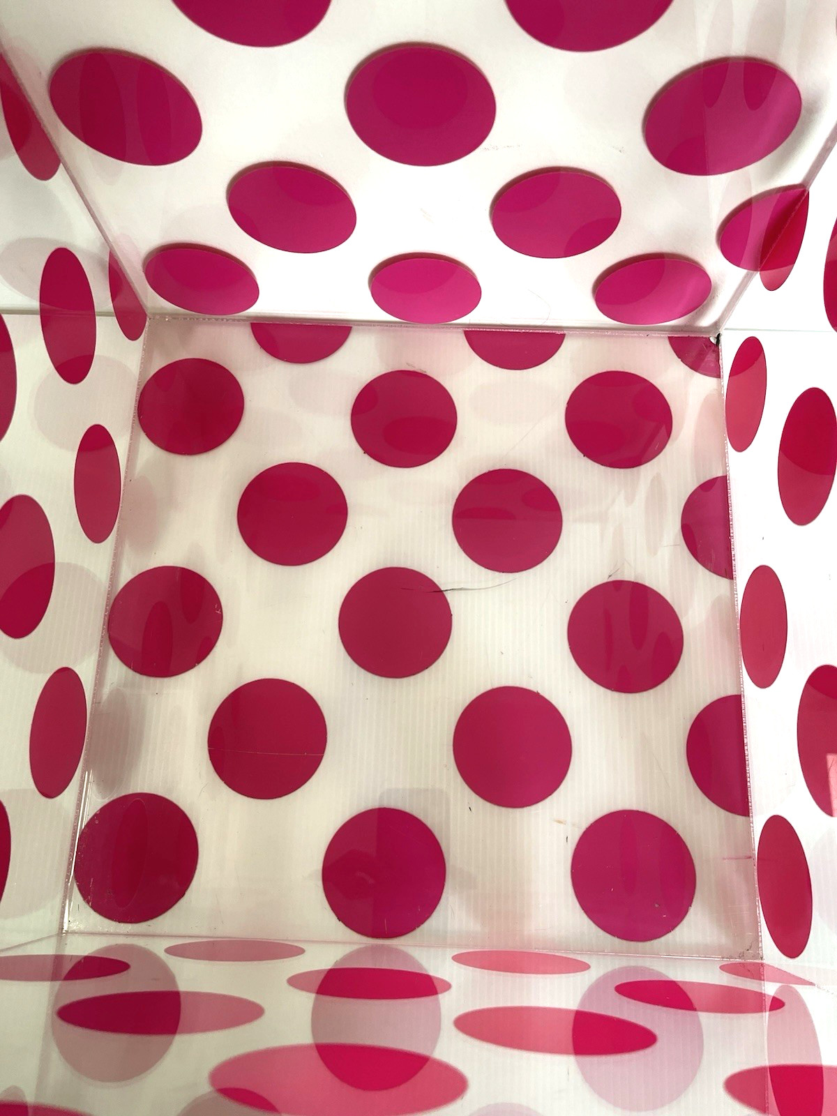Clear Lucite Pink Dot VS Display Cube 14 x 14 x 14