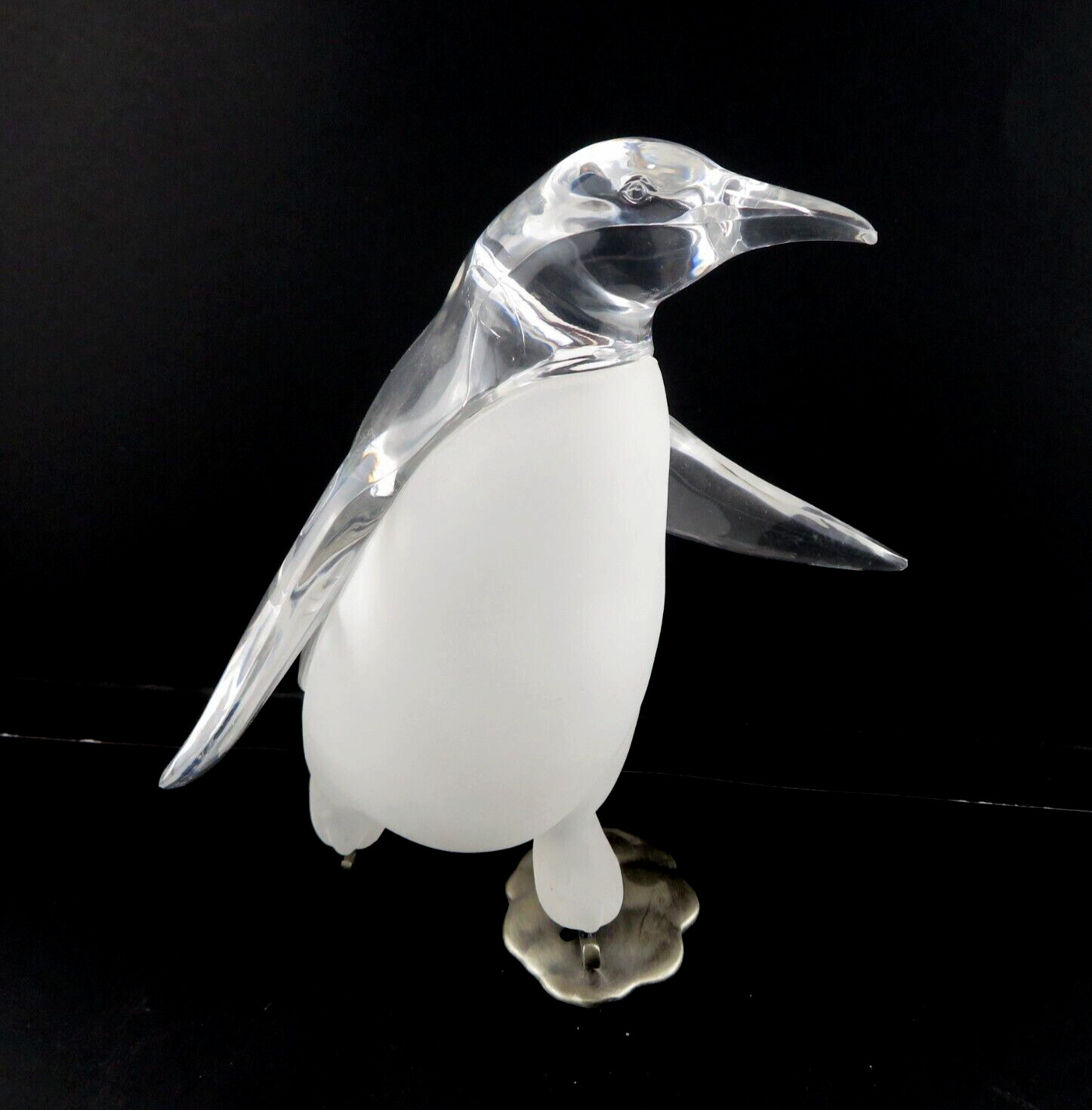 Lucite Penguin On Ice Skates MCM Clear & Frosted 8.5″T – Movie TV Prop- Vintage