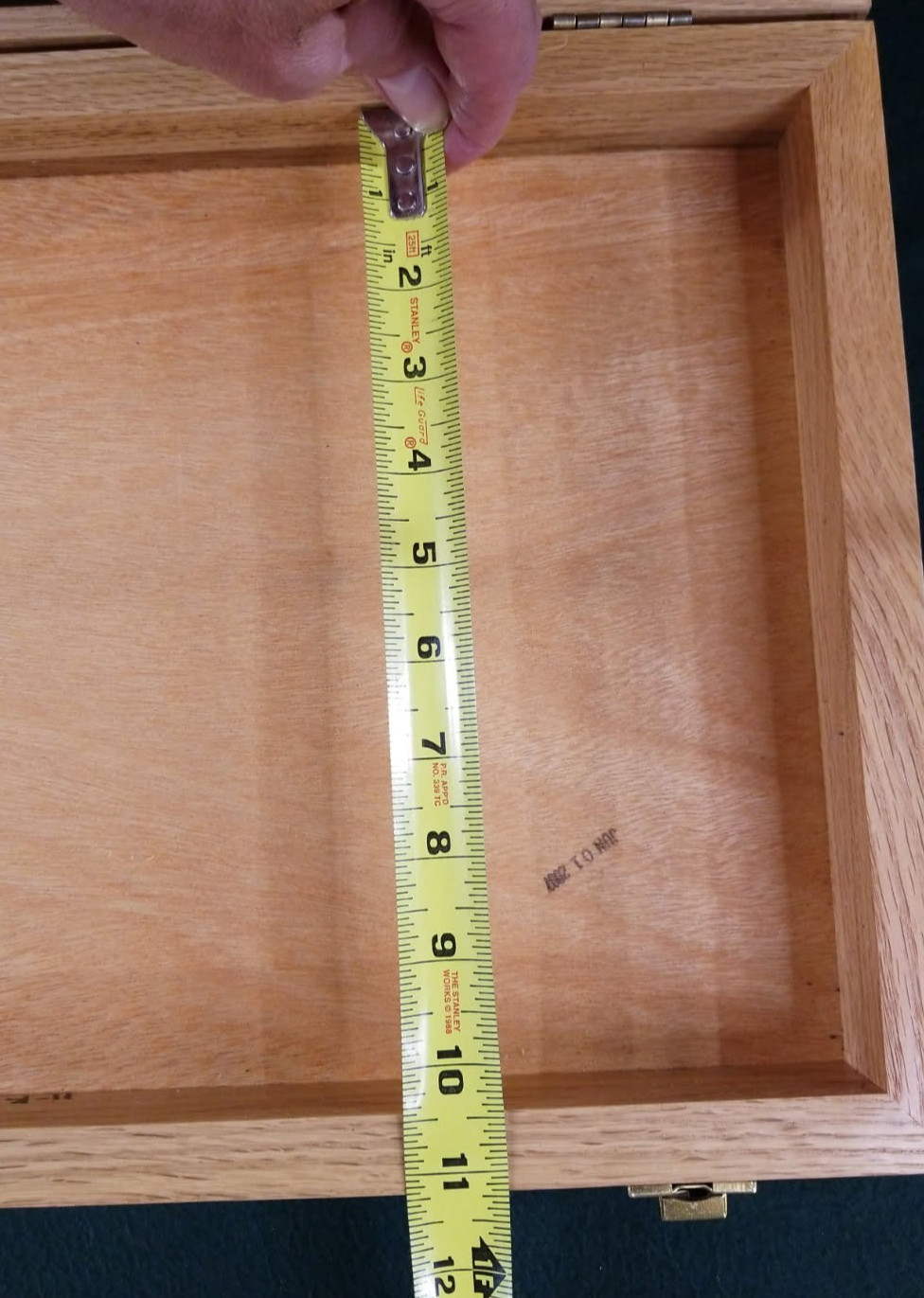 Vintage Oak Glass Top Brass Hinged/Clasp Display Case 18x12x2.5 Inch