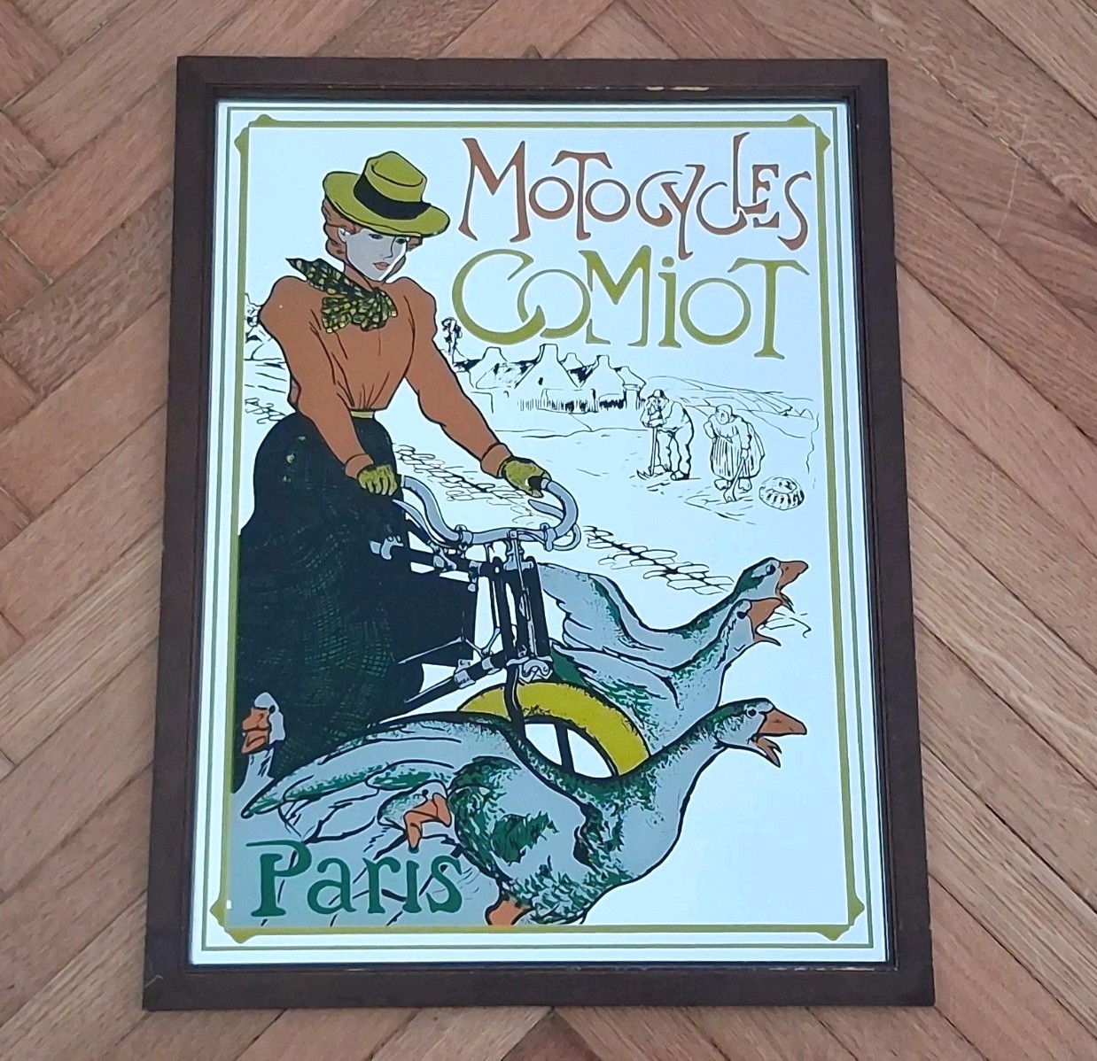 SILKSCREEN MIRROR ADVERTISING FRAME-MOTOCYCLES COMIOT PARIS-70s-VINTAGE