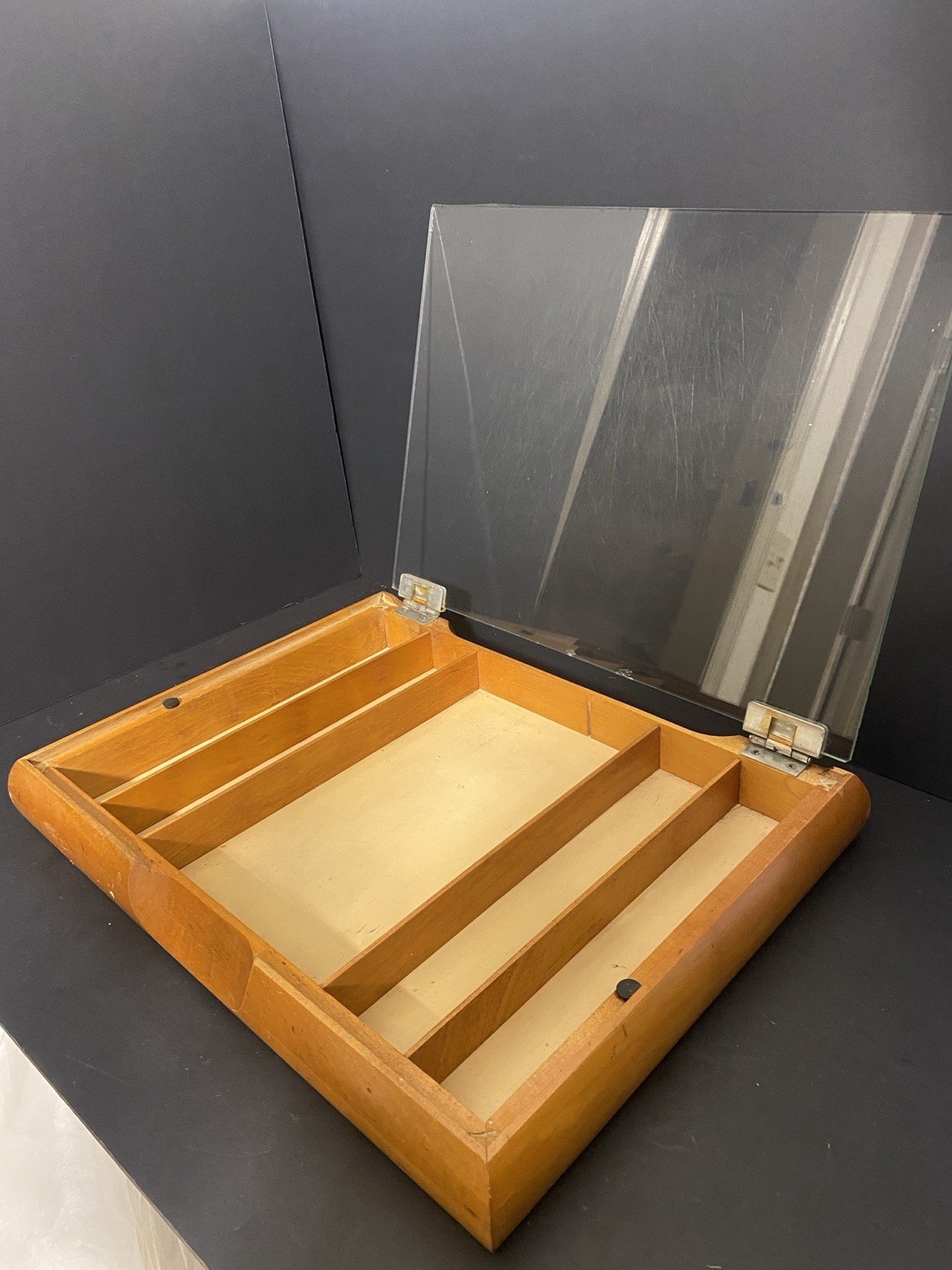 Vintage Gillette Wooden Countertop Razor Display Case Glass Lid 1950s Rare