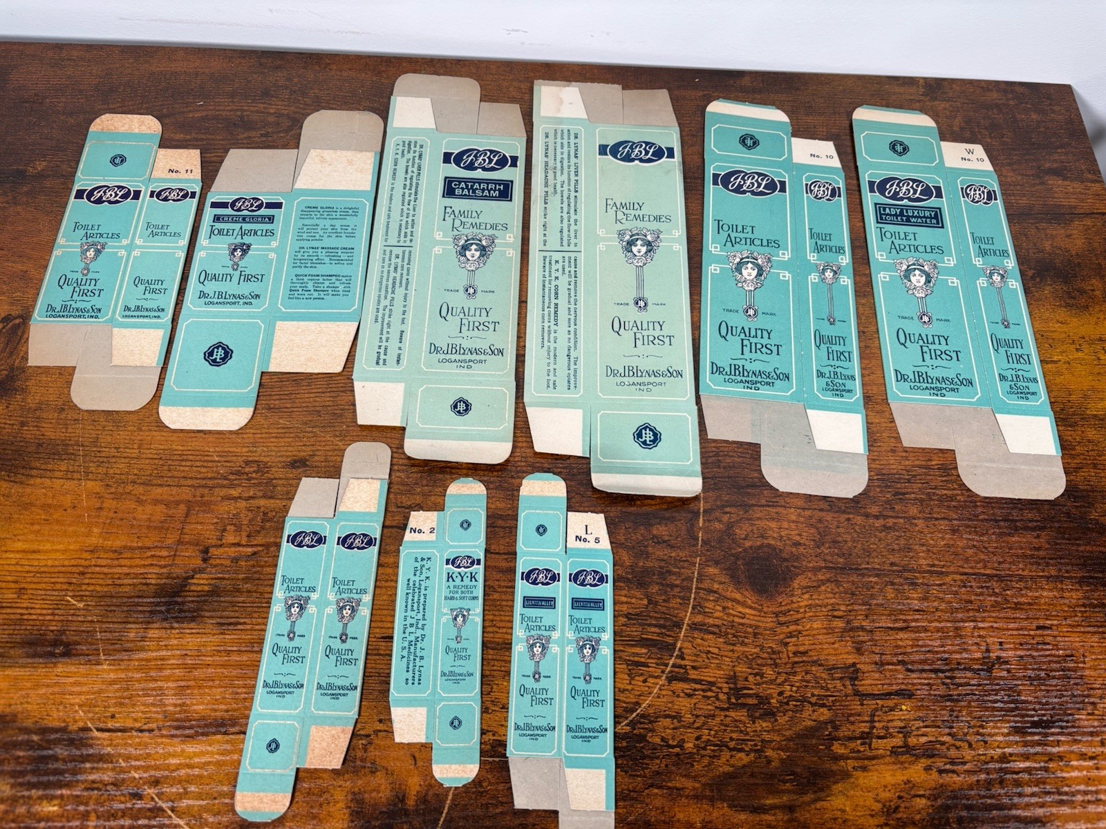 Lot of 9 Vintage 1920s Dr. J.B. Lynas & Son Advertising Box Flats Empty Cartons