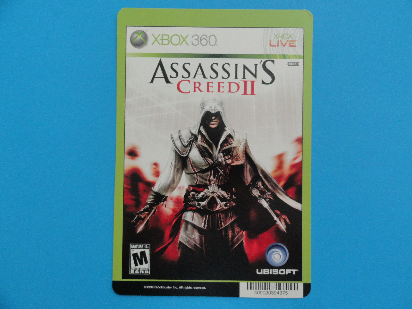XBOX 360 ASSASSINS CREED II BLOCKBUSTER VIDEO SHELF DISPLAY BACKER CARD