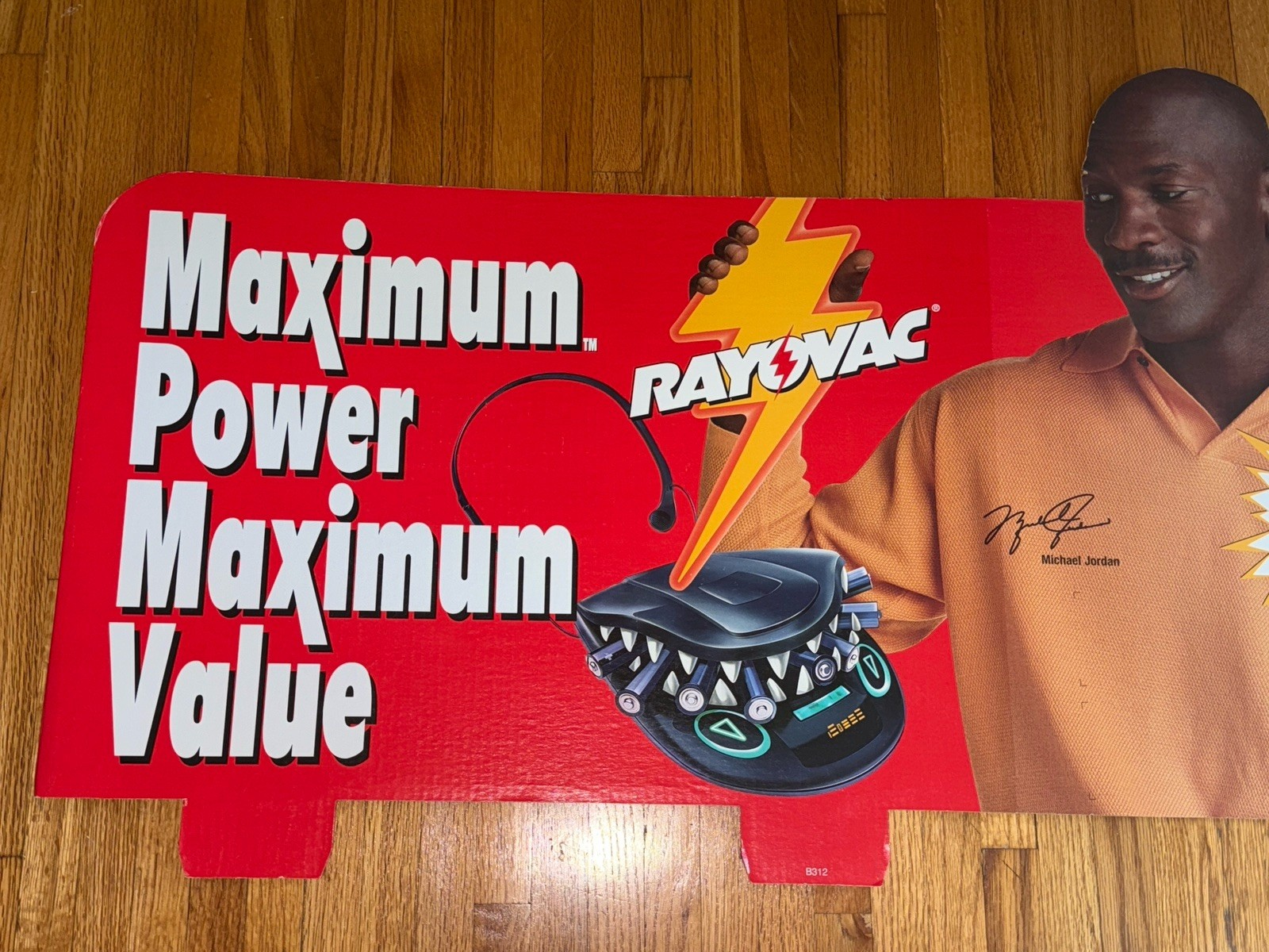 Michael Jordan Rayovac Batteries Advertising Cardboard Store Display Sign 42×24