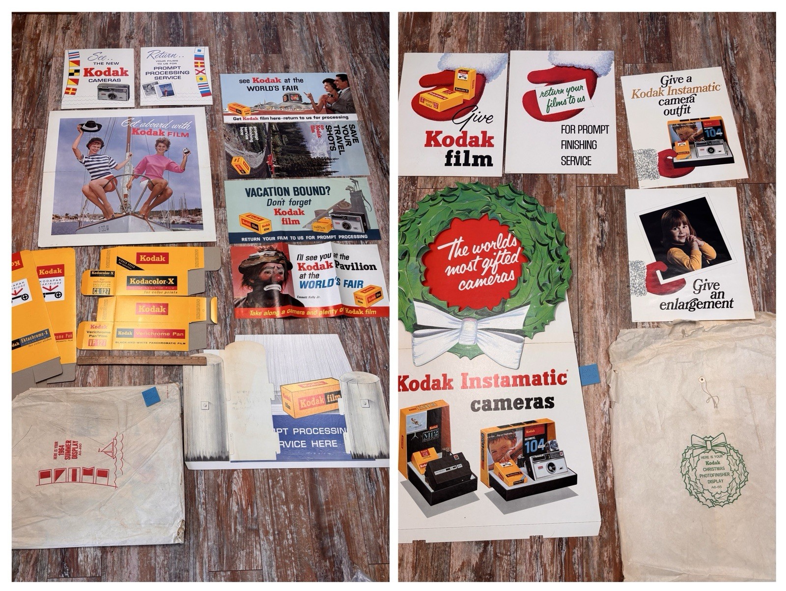 1964/65 Kodak Advertising Kits Summer Christmas Poster Easel Back Standups Boxes
