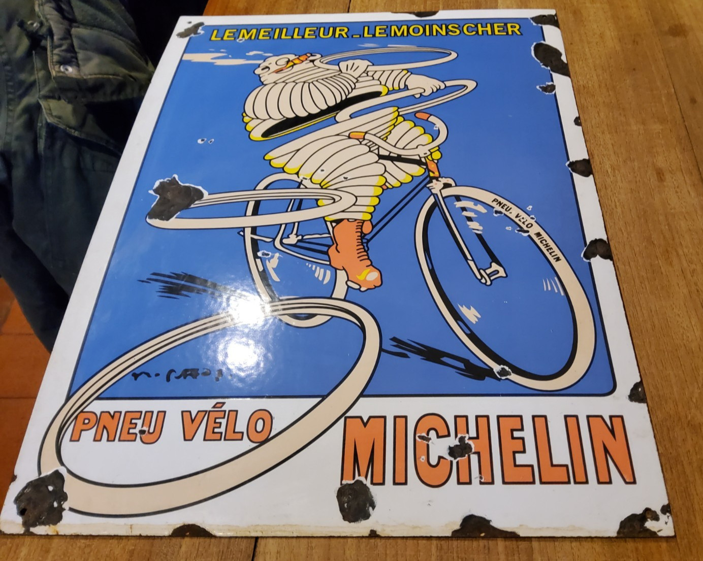 VINTAGE ENAMEL SIGN/PLAQUE/ORIGINALsign Bibendum-Michelin 1984 (2nd edition)