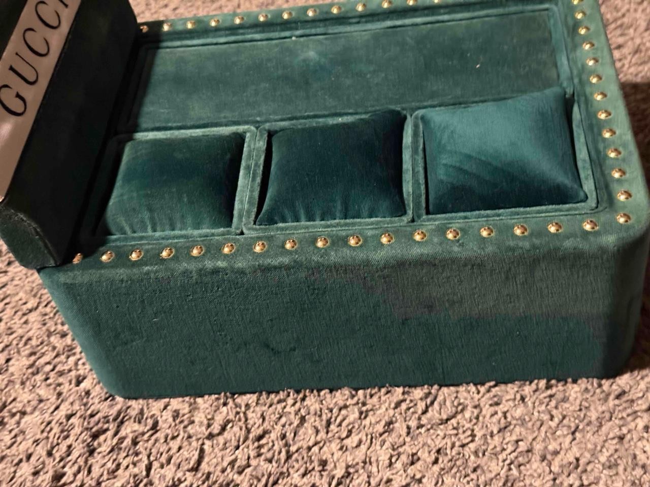 Gucci Store Jewelry Watch Display 2 Row Drawer Pull Brand Sign Green Felt