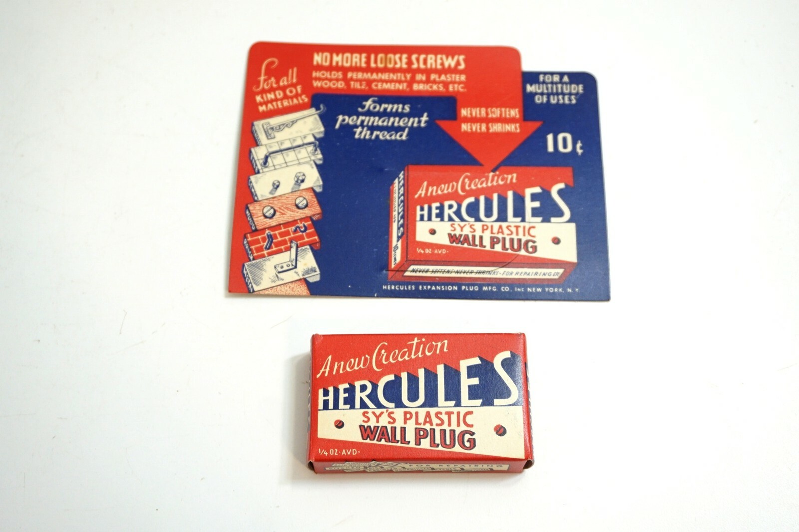 NEW 1940’S HERCULES SY’S PLASTIC WALL PLUG REPAIR KIT MINT ON DISPLAY CARD NOS!!
