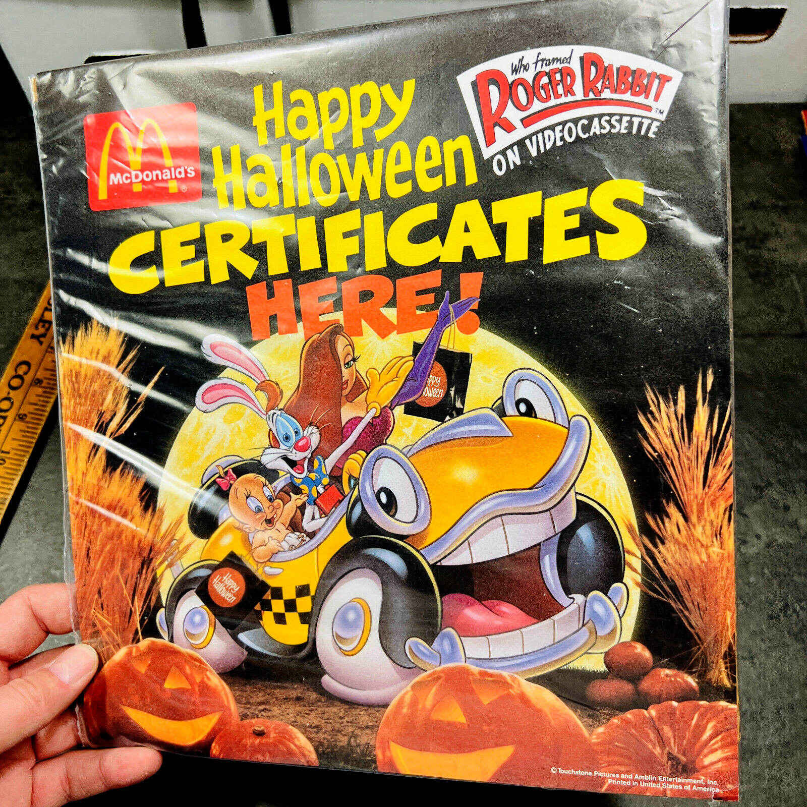 vtg 1989 Halloween Who Framed Roger Rabbit McDonald Store Advertising Sign
