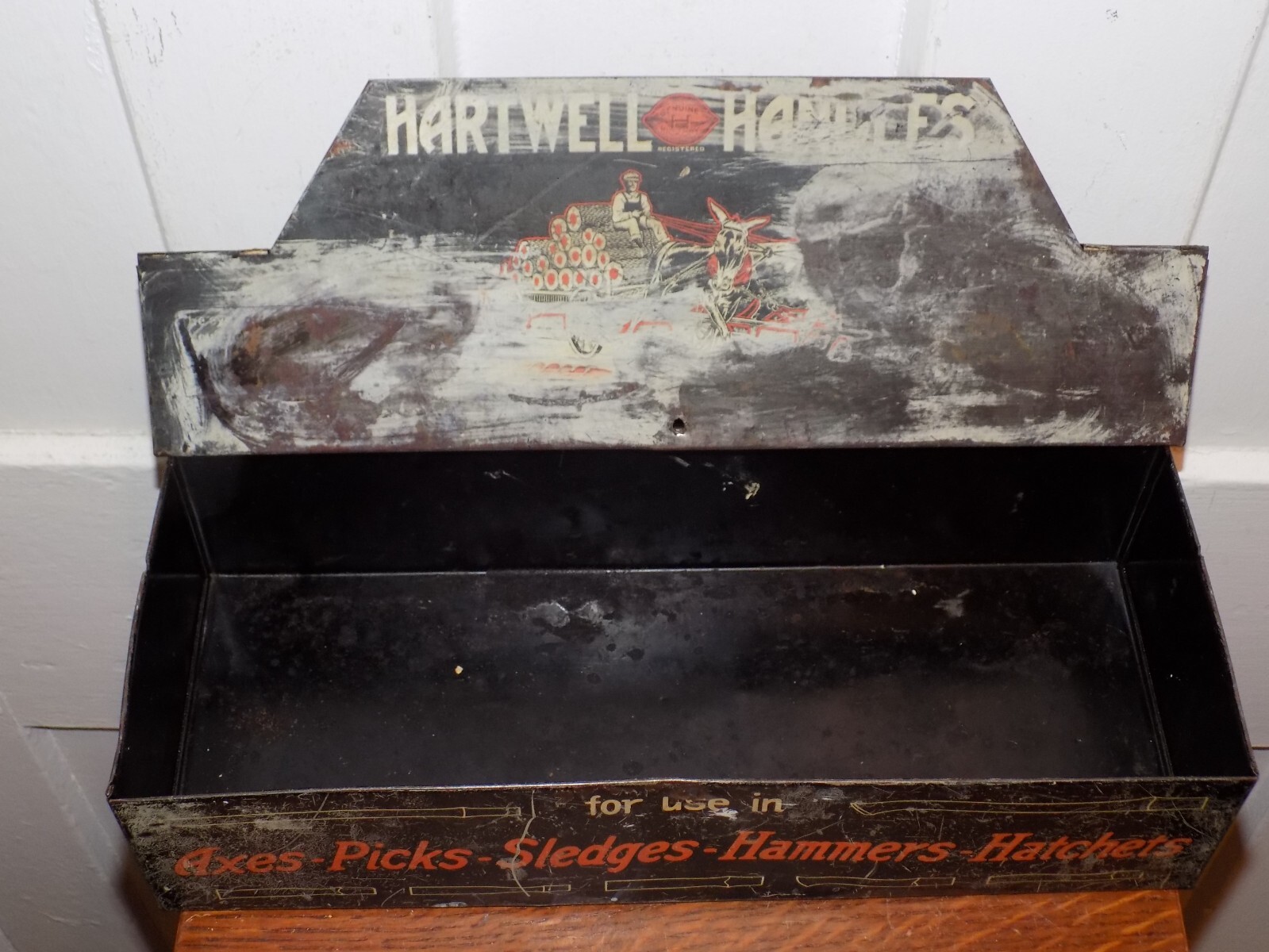 Vintage Hartwell Handles Metal Store Advertising Metal Box