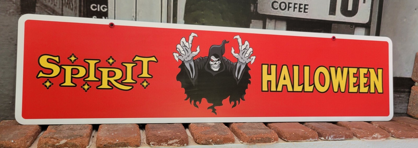 Spirit Halloween aluminum display sign 6″ x 24″