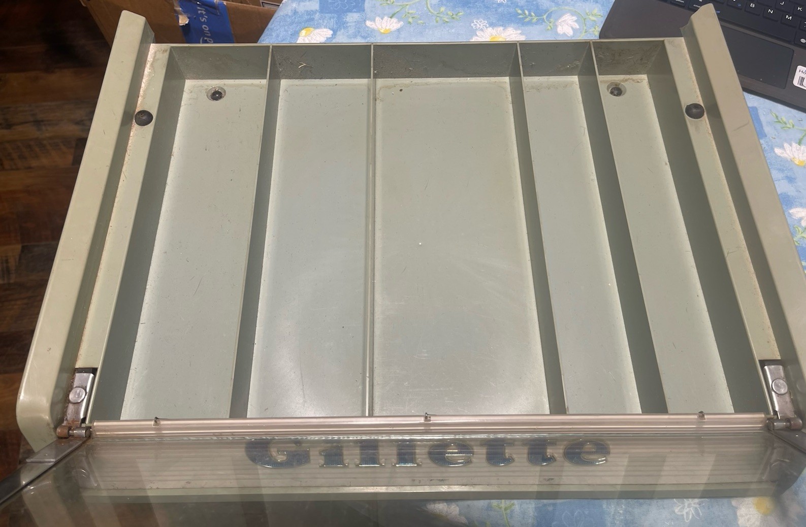 Vintage 1950s Gillette Razor Blade Wood Glass Counter Top Display Case