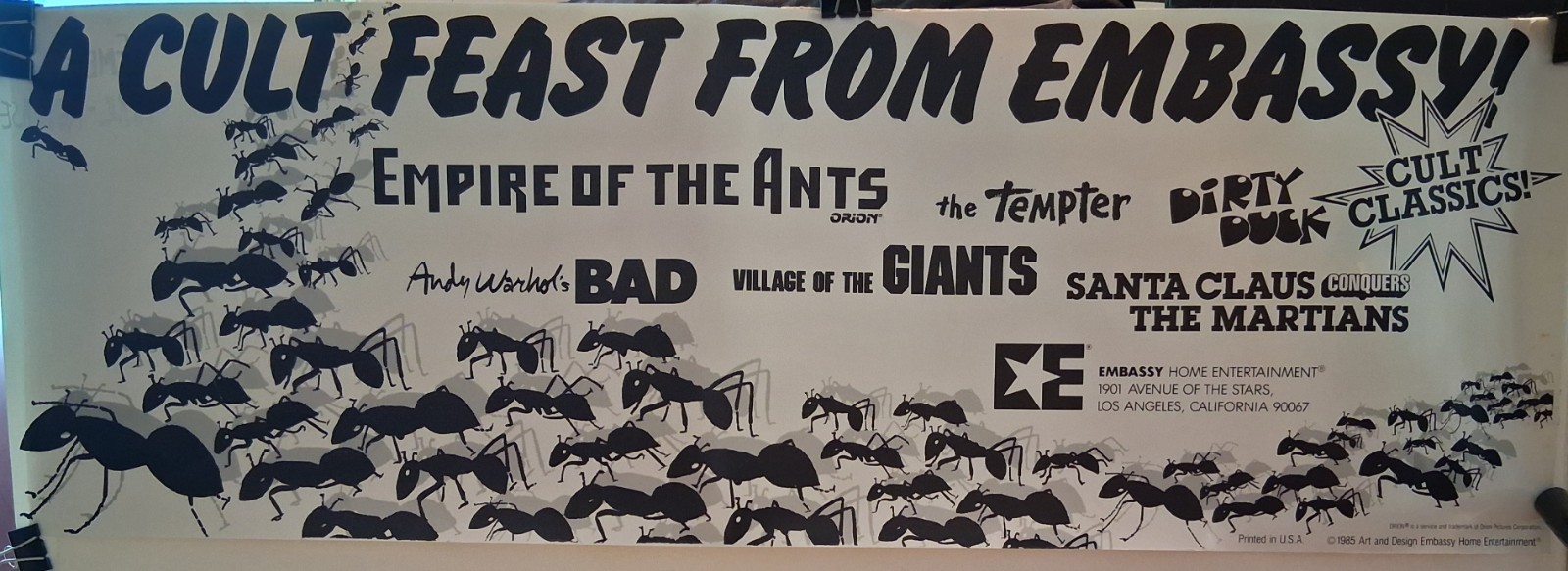 1985 A Cult Feast From Embassy Original Movie Poster Video 14×40 Horror Sci-Fi