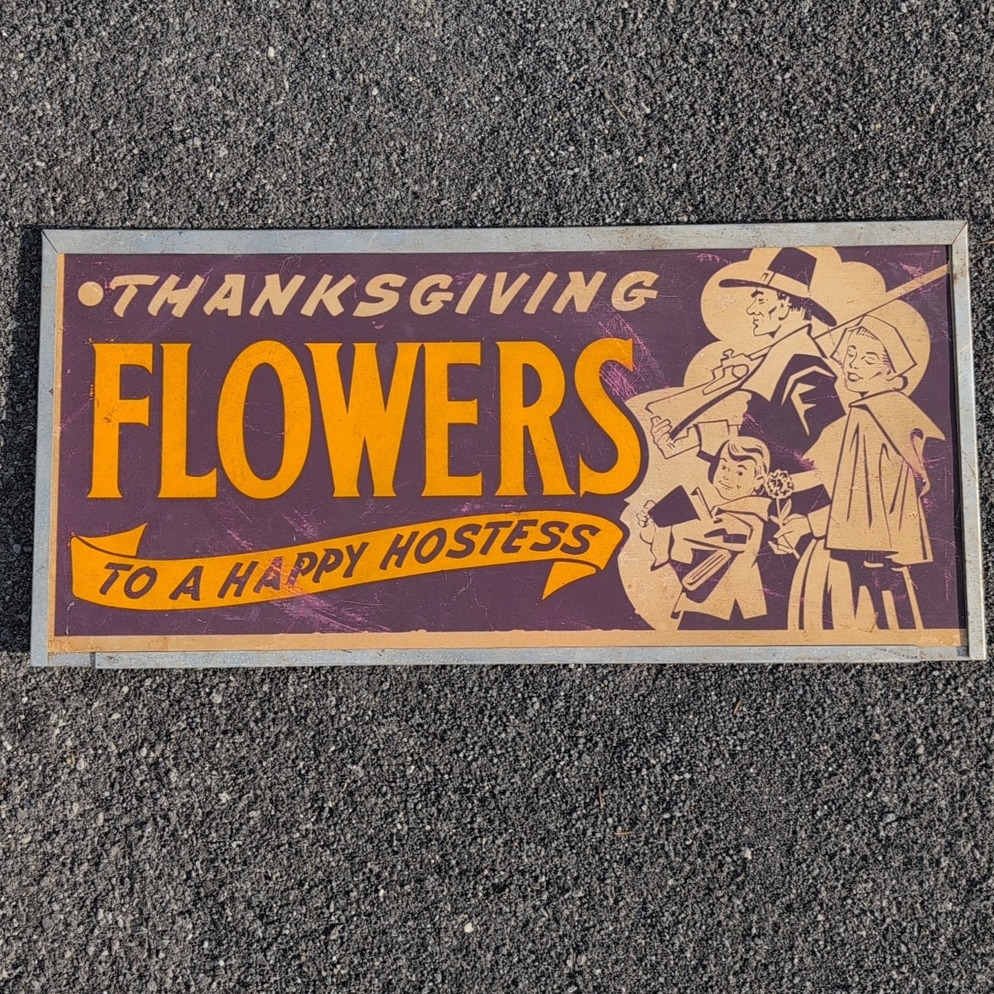 Vtg Thanksgiving Flowers To A Happy Hostess Allied Art Display Cardboard Sign