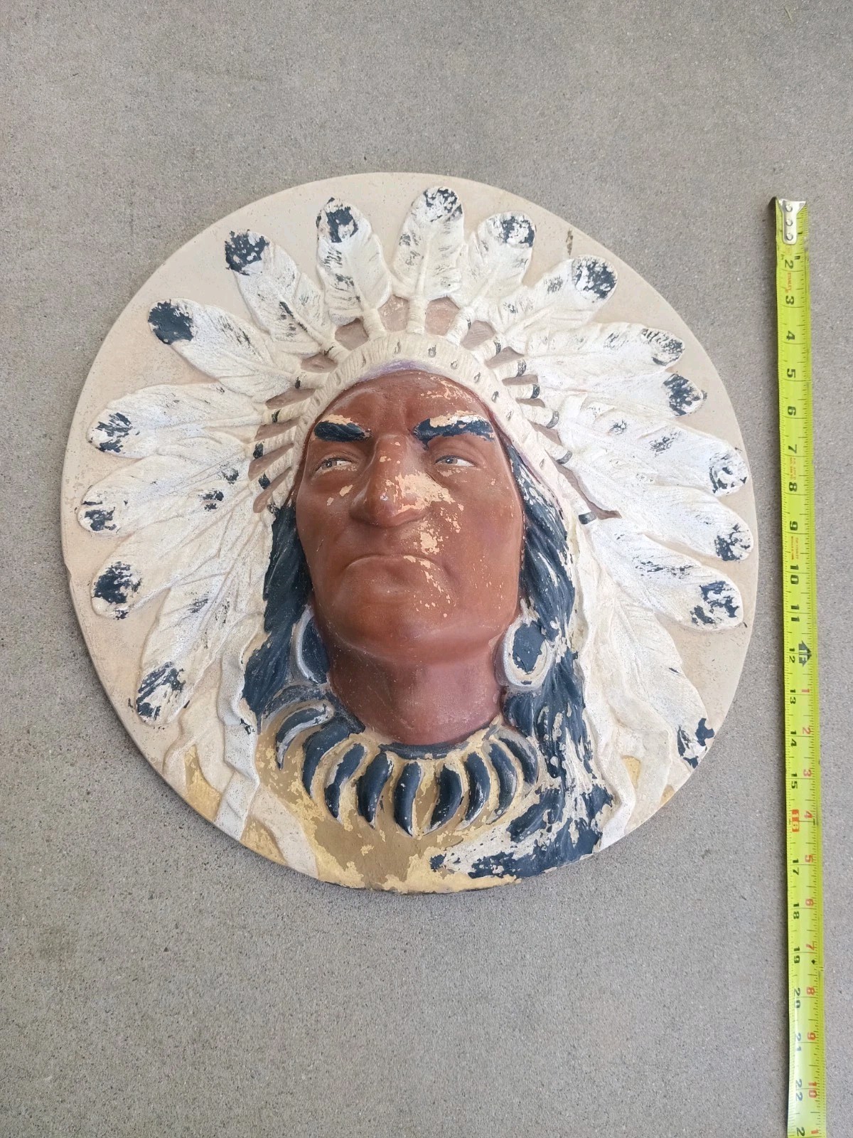 Vintage Plaster Cigar Store Indian Head 18″ Wall Plaque