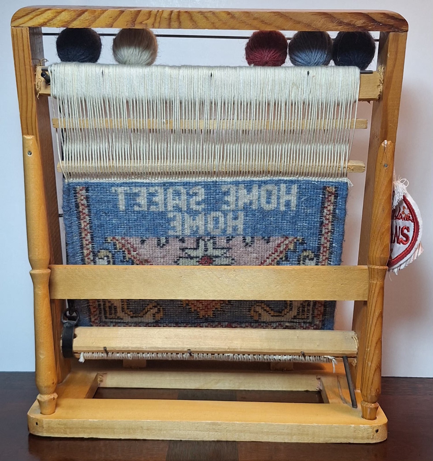 Vintage Mini Loom “Home Sweet Home” Salesman Sample Style W/ Vintage Jeans Patch