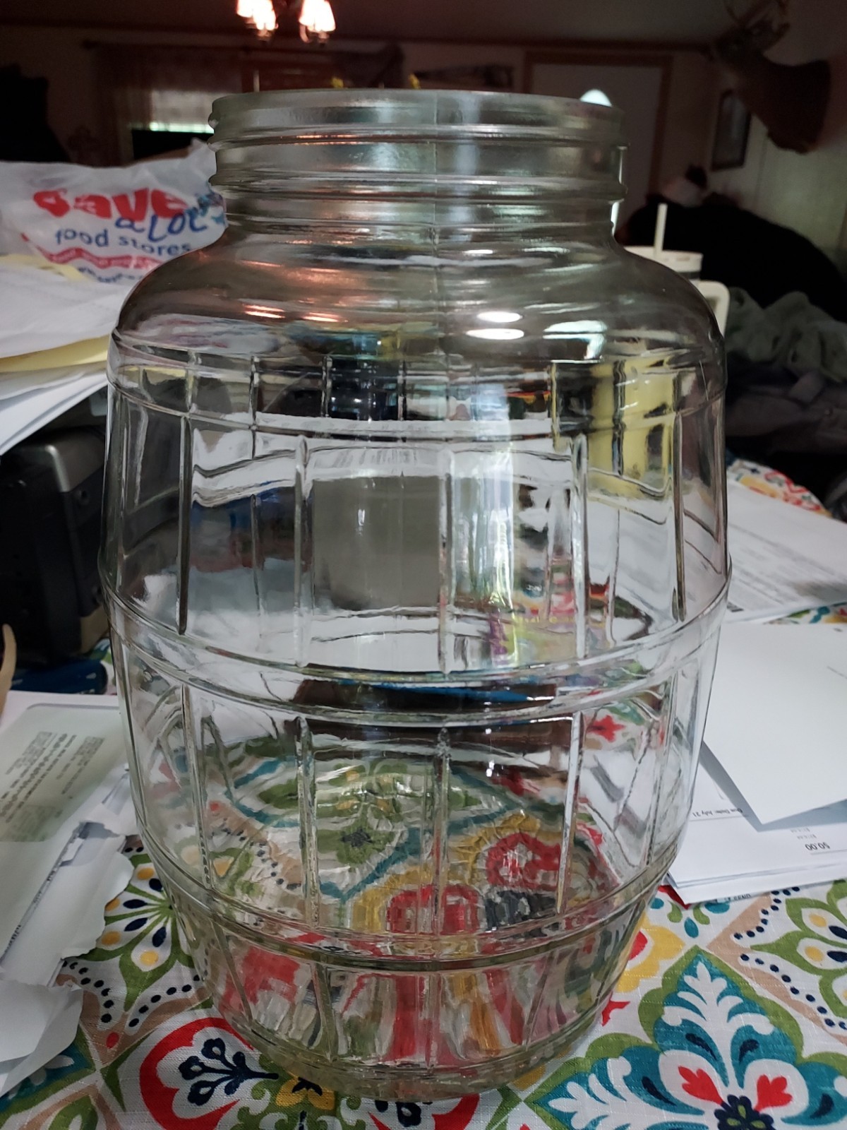 Lg Antique Star Quality Store Deli Glass Barrel Pickle Jar