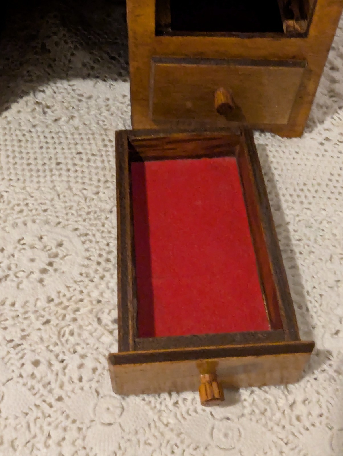 Rare Vintage Miniature Salesman Roll top Desk With Red Felt Lined Drawers