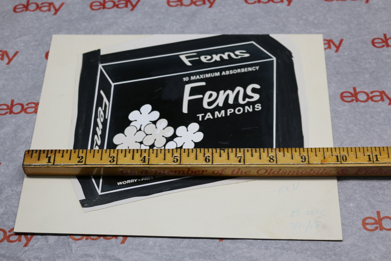 Vintage 1968 Fems Tampons ARTIST PROOF 8″ x 10″ cardboard advertising sign