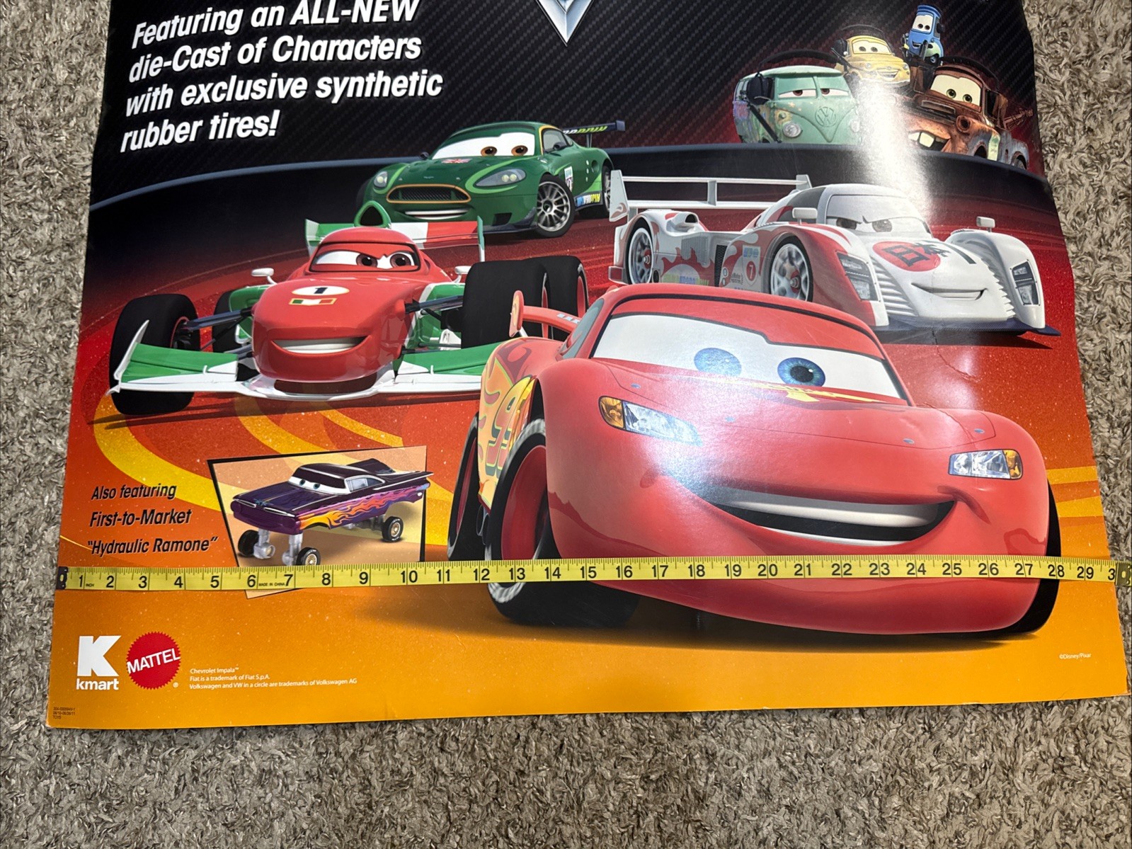 Disneys Cars 2 Diecast Toys Mattel Kmart Store Display Sign Poster 30×30” in