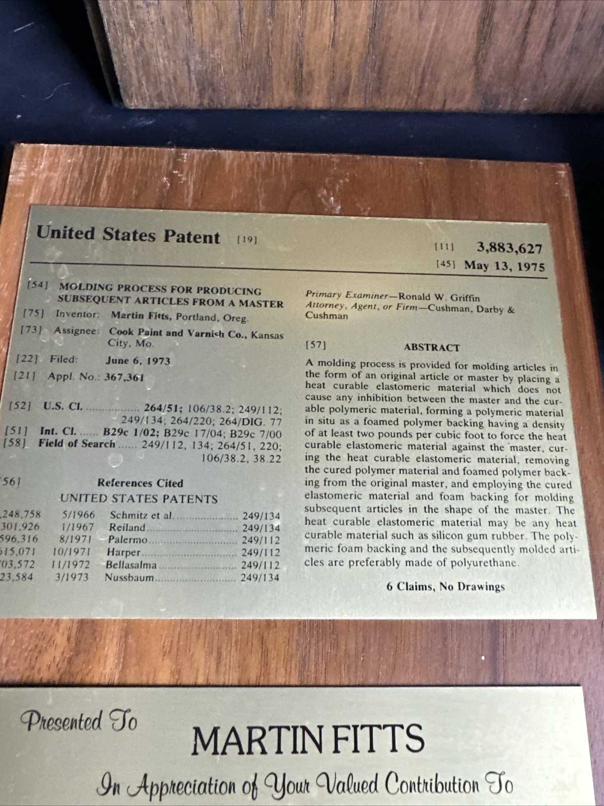 Vintage Martin Fitts Polyurethane Baseball Patent Plaques Mold Display Lot